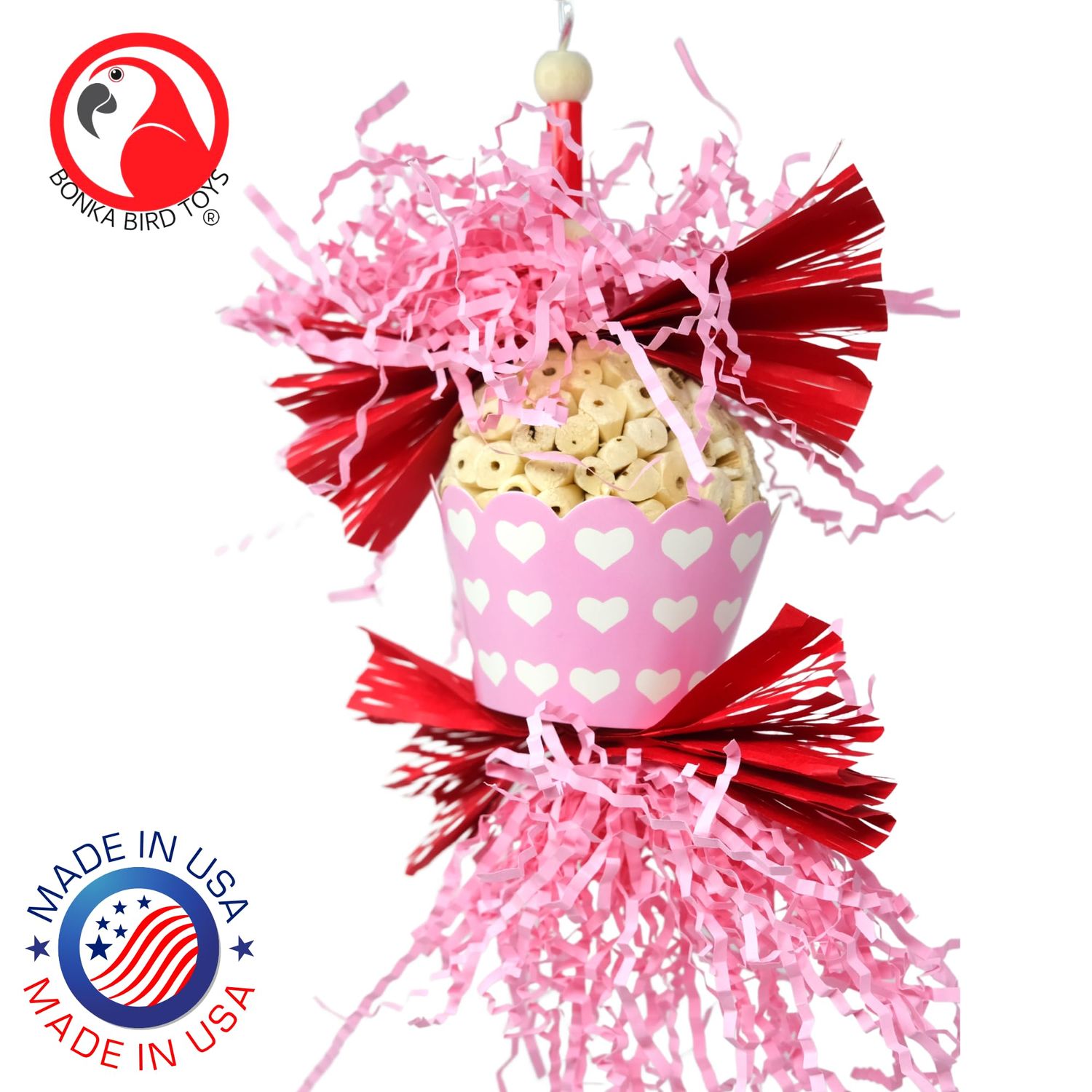 Bonka Bird Toys 1000 Sola Love - 7" H x 4" W, Natural Sola Ball with Vibrant Paper Decorations, Cockatiels, Parakeets, Conures, and Similar Sized Breeds.