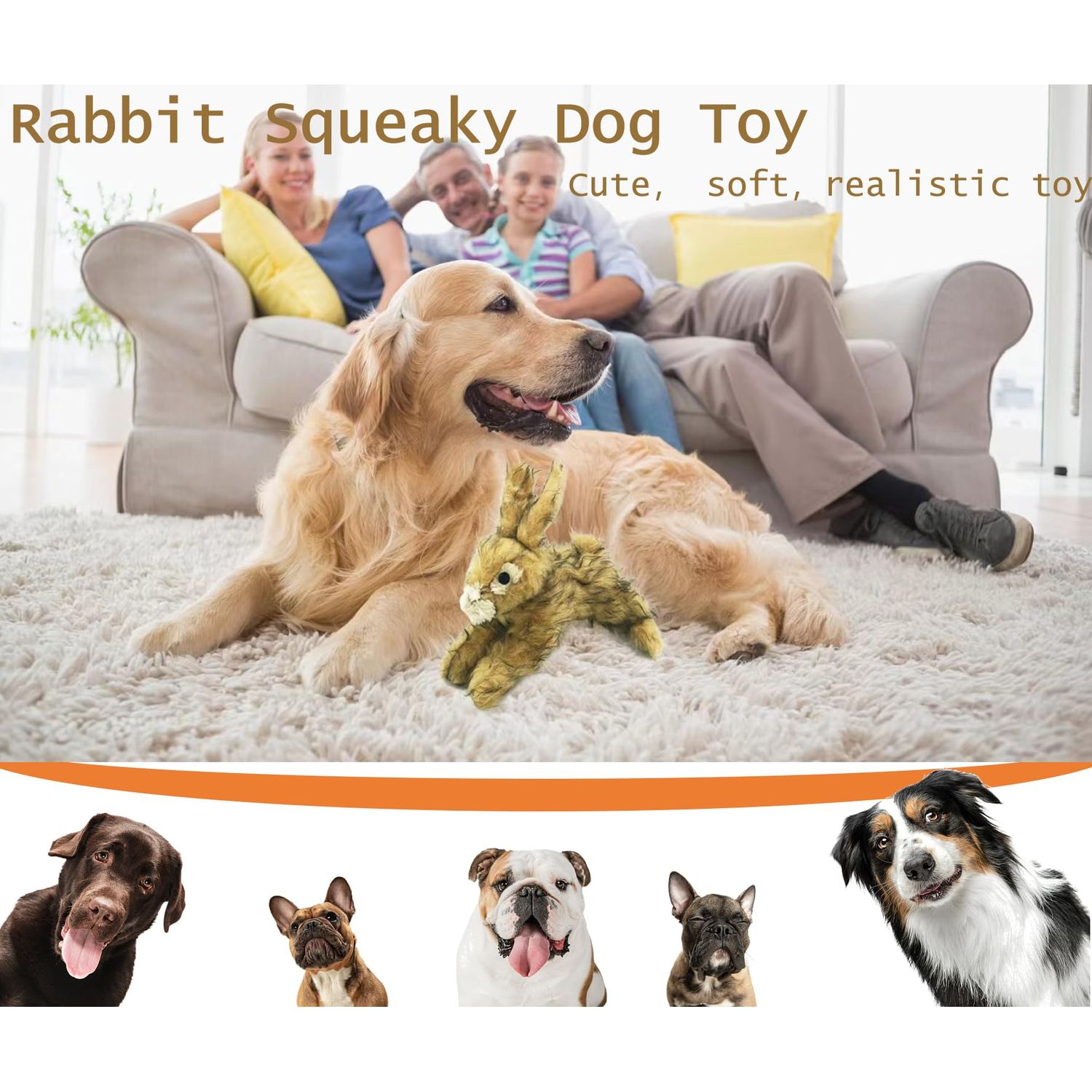 JKW Pet Dog Toys, Plush & Stuffed Toys, Squeaky Puppy Toys (Rabbit, M)