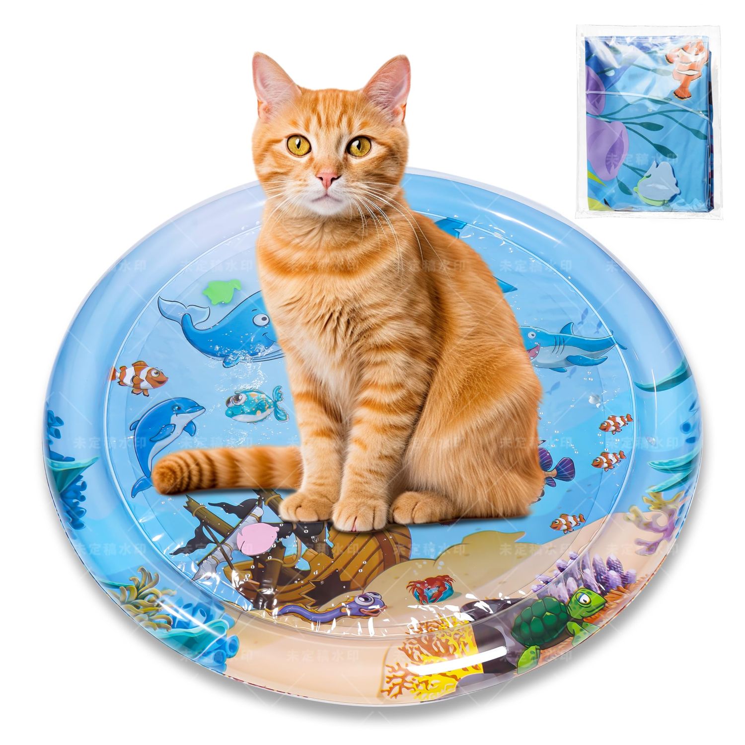DHIMI Cats use cat Water Pads. （39 * 39 inch） Thickened and Unbreakable. Cat Toys. Indoor and Outdoor cat Play mats. Self Play Interactive Toys. Pet Toys. (Shark)