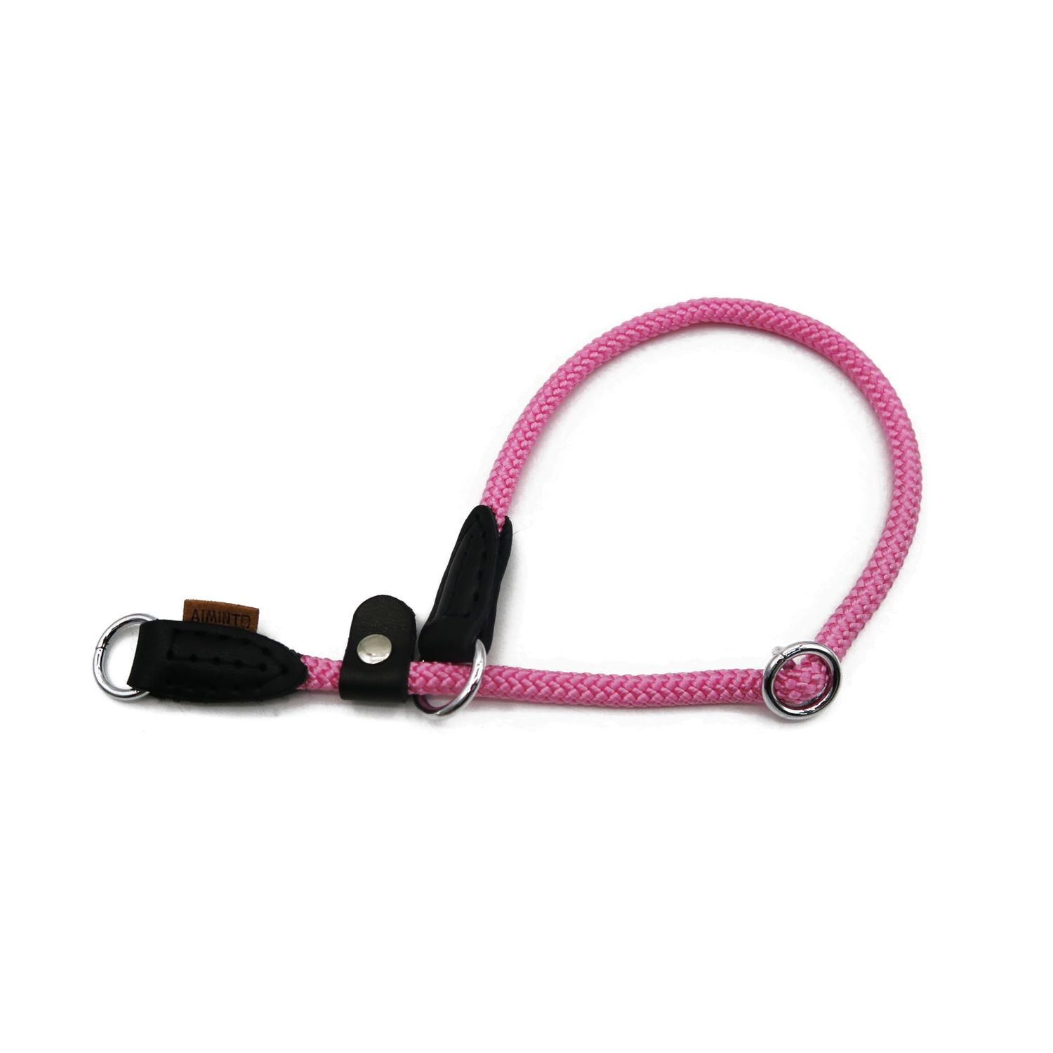 Aiminto Braided Round Martingale Dog Collar, Training Collar with Slidable Stop Ring and Adjustable Stopper - Ideal for Small Dogs (S(1/4") - 14" Long, Pink)
