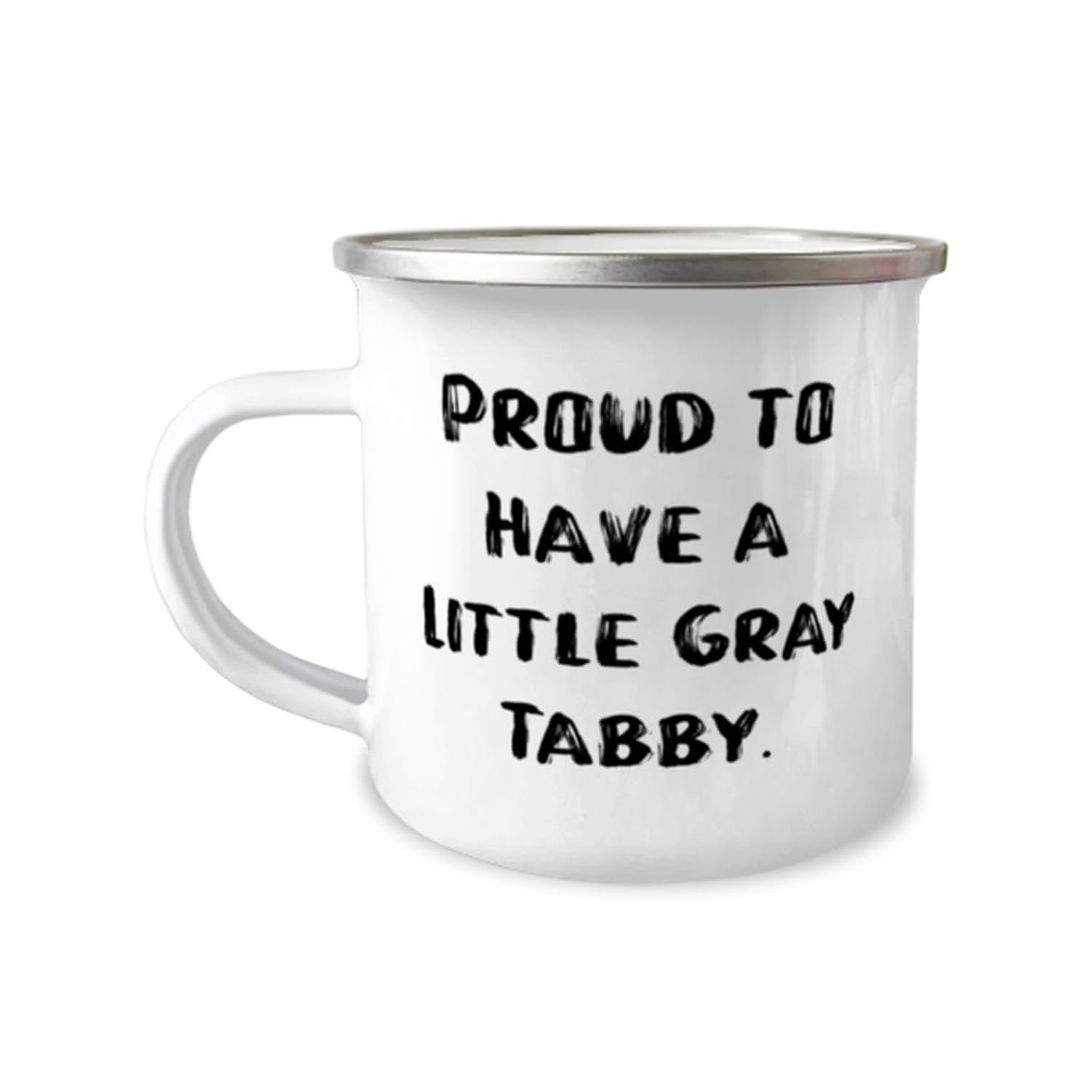 Unique Gray Tabby Cat 12oz Camping Mug, Proud to Have a Little, Gifts For Cat Lovers, Present From Friends, For Gray Tabby Cat, Cat toys, Catnip, Scratching post, Cat food, Water fountain, Litter box