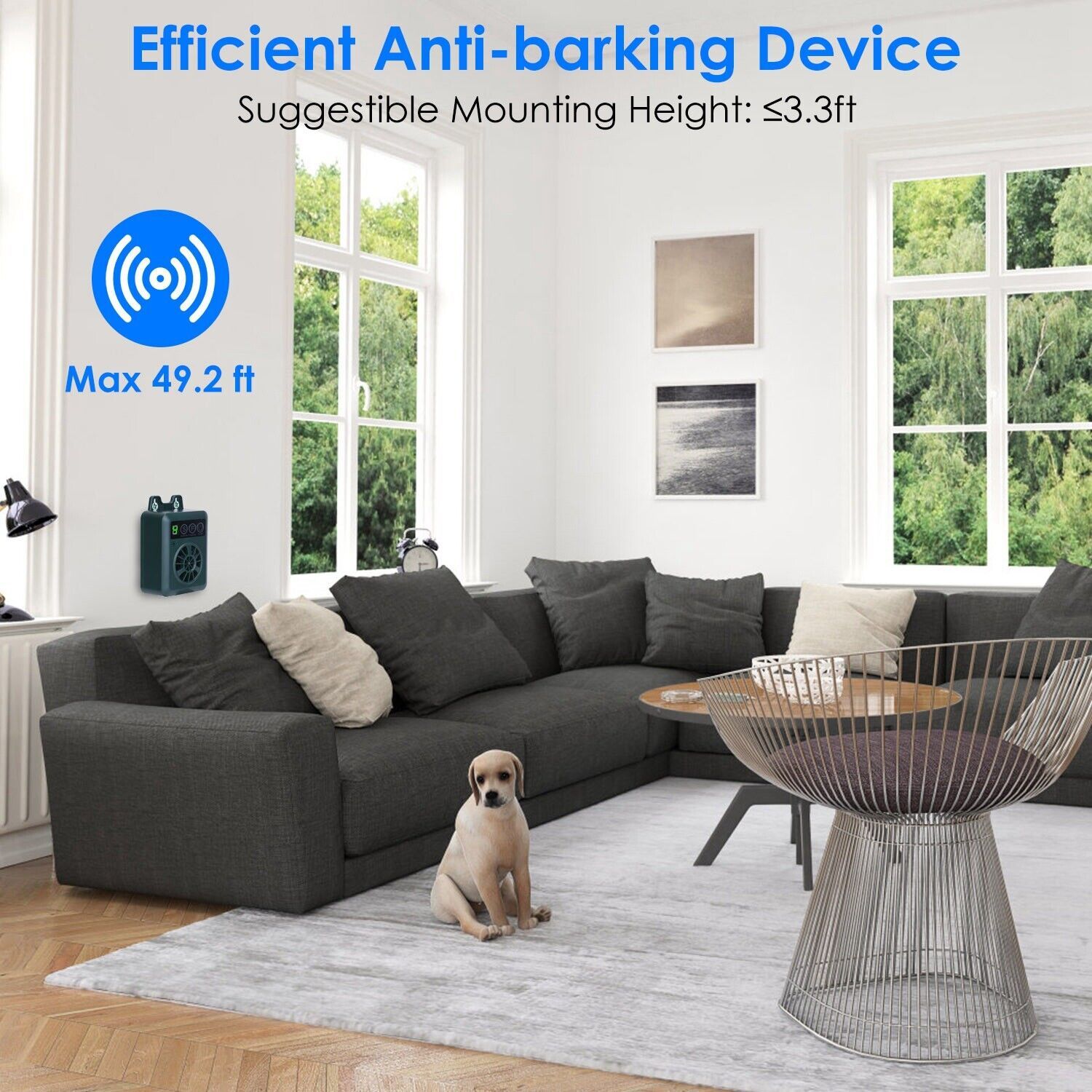 49.2Feet Outdoor Ultrasonic Anti-Barking Device Dog Bark Control Sonic Silencer
