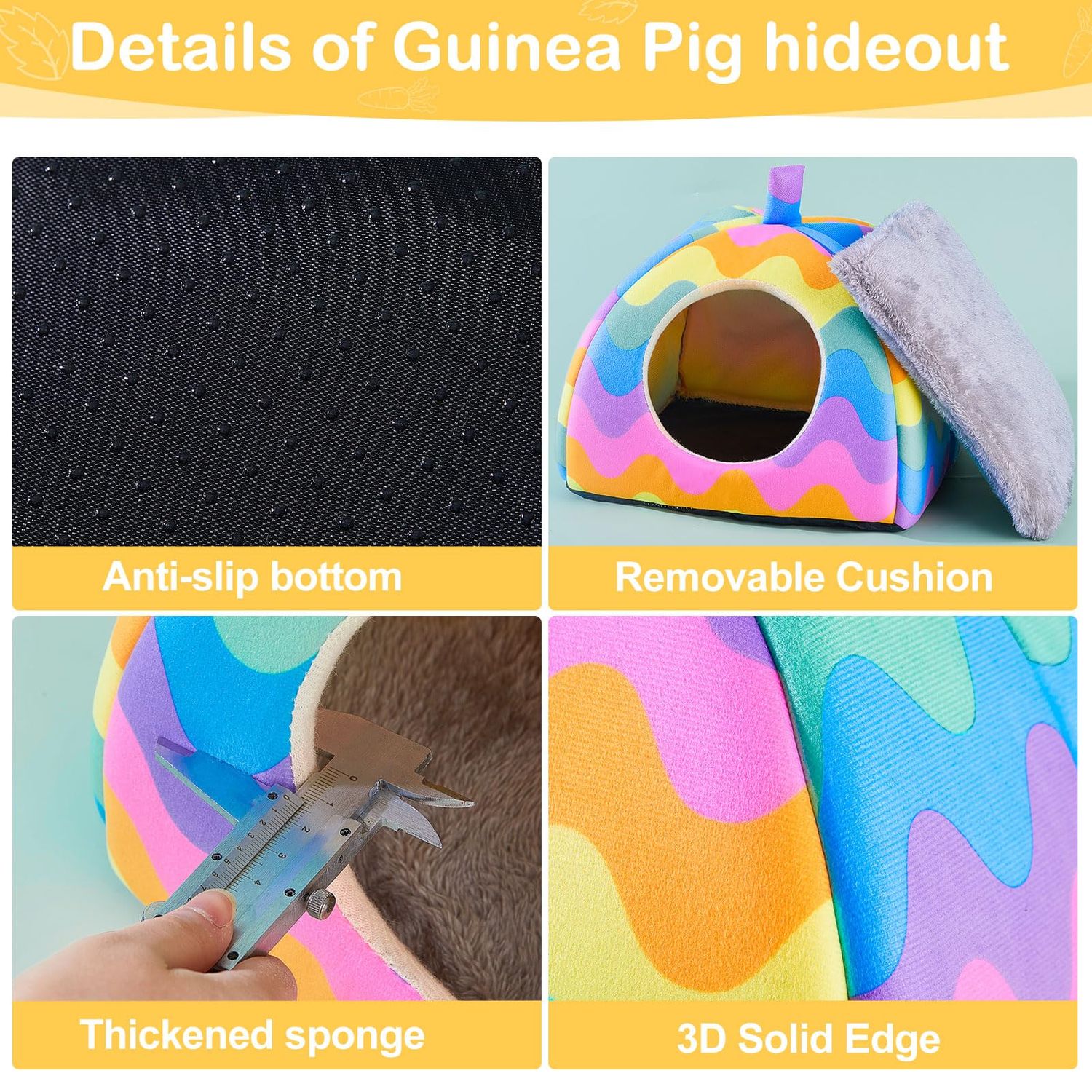 Guinea Pig Hideout, Glittme Soft Guinea Pig Bed and Tunnel, 2 Pack Washable Guinea Pig Tunnel with House Guinea Pig Accessories for Hamster, Rabbit, Bunny, Small Animal
