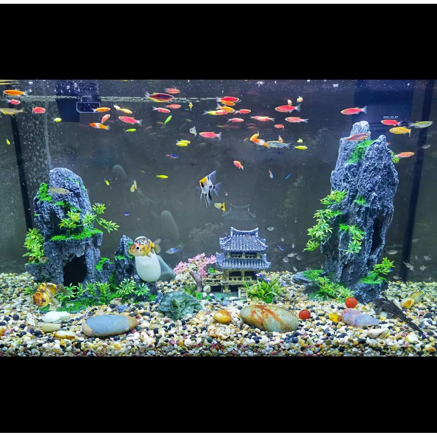 BCSIUHD Aquarium Ornament - Mountain View Stone Tree Rock Cave Large Fish Tank Decorations