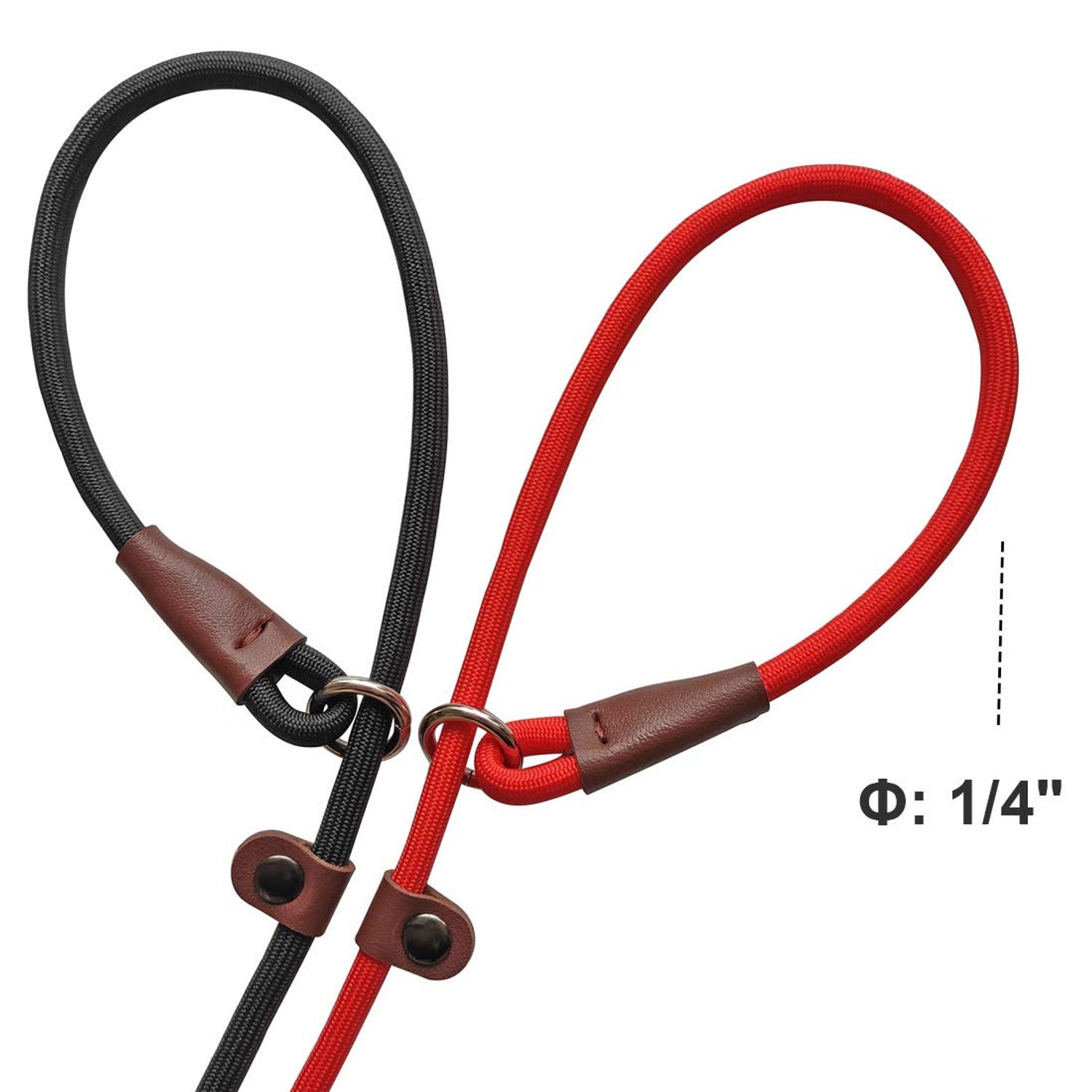 BTINESFUL Slip Lead Dog Leash, Strong Nylon Rope , 1/4 & 1/2 inch Diam Dog Training Lead for Small Medium Large Dogs (1/4" * 7 FT, Black)