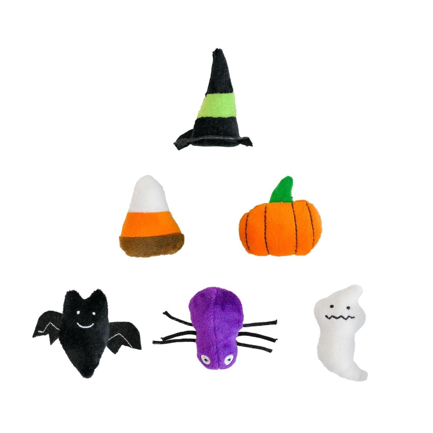 NEW! HALLOWEEN CAT TOY 6pc PLUSH SET w/ PREMIUM CATNIP PUMPKIN GHOST BAT SPIDER