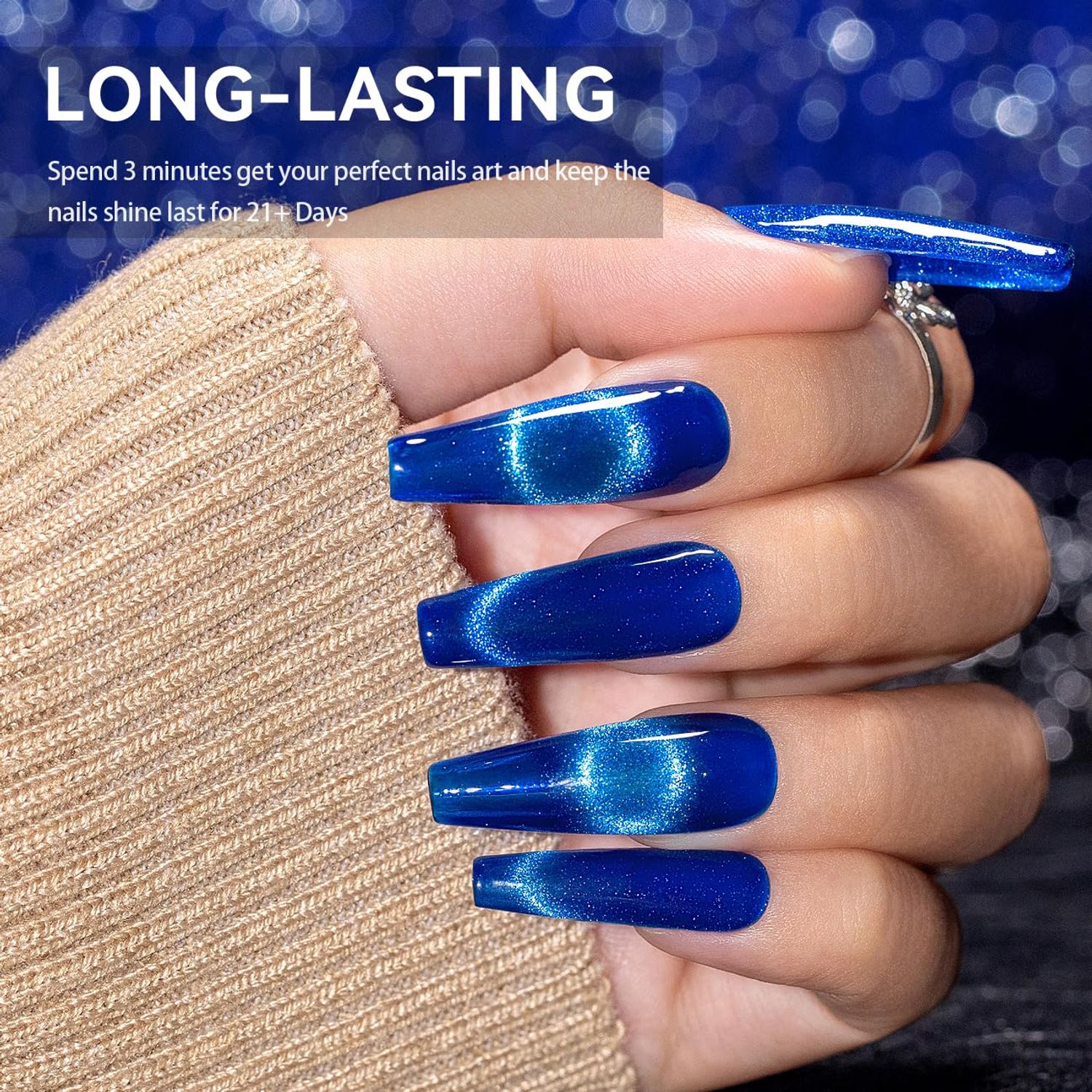RARJSM Magnetic Cat Eye Gel Nail Polish Blue Silver Glitter 15ml 9D Cateye Galaxy Universal Shimmer Velvet Ice Gel Polish Single Bottle with Magnet Stick UV LED Curing Require Soak Off Home Salon