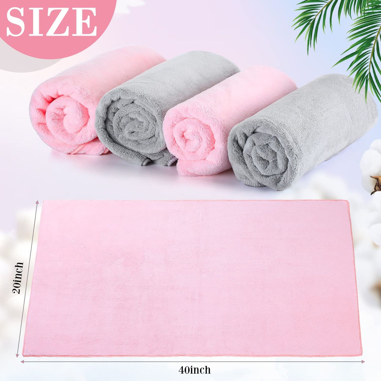 4 Pcs 20 x 40 Large Microfiber Hair Towel for Long Hair Quick Dry Hair Towel Absorbent Hair Towels Anti Frizz Drying Towel Hair Towel Wrap for Curly Hair Long Short Hair Women Girls, Pink and Gray