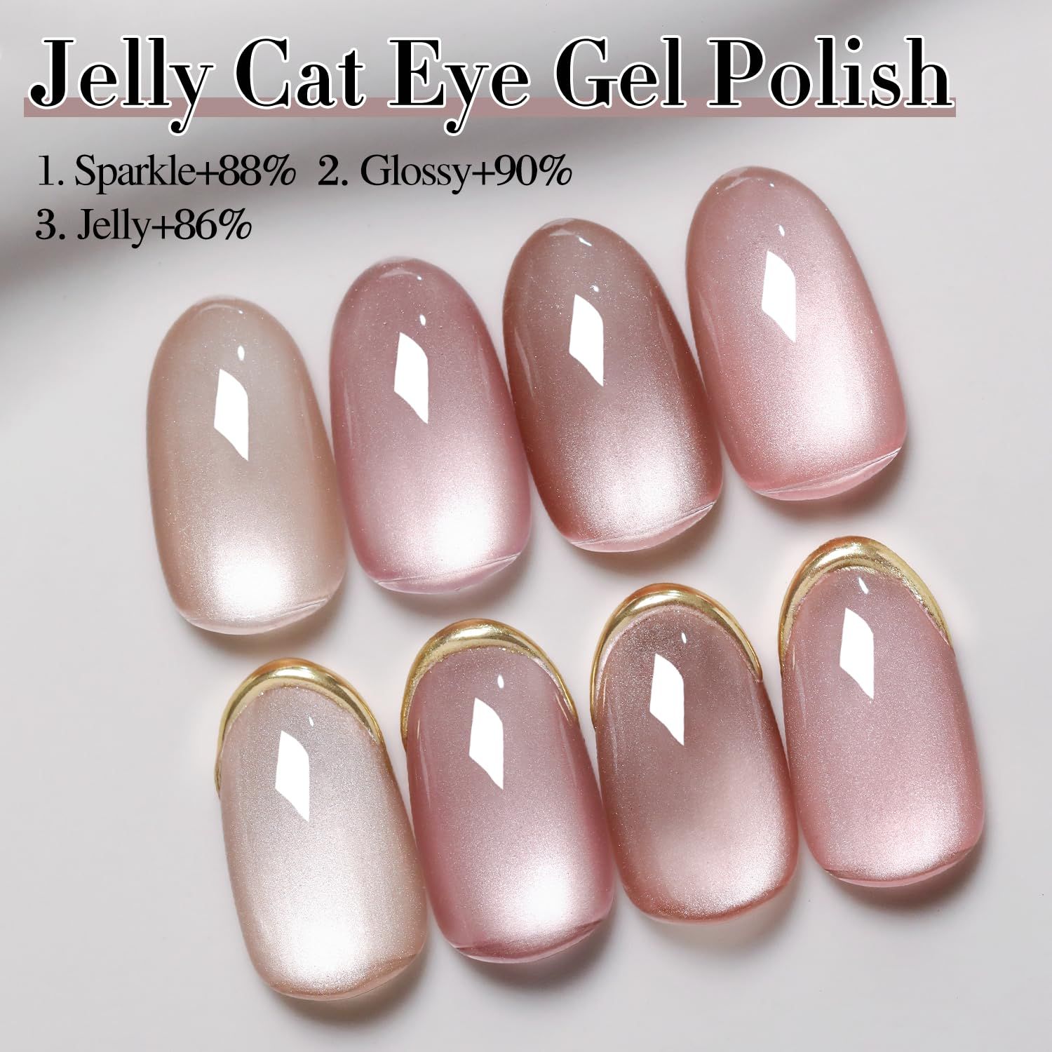Double Rhythm Jelly Glass Cat Eye Gel Polish with Magnet 15ML Holographic Glitter Shimmer Translucent Sheer Color Magnetic Nail Polish Salon DIY at Home (Jelly Pink Orange-MC1102)