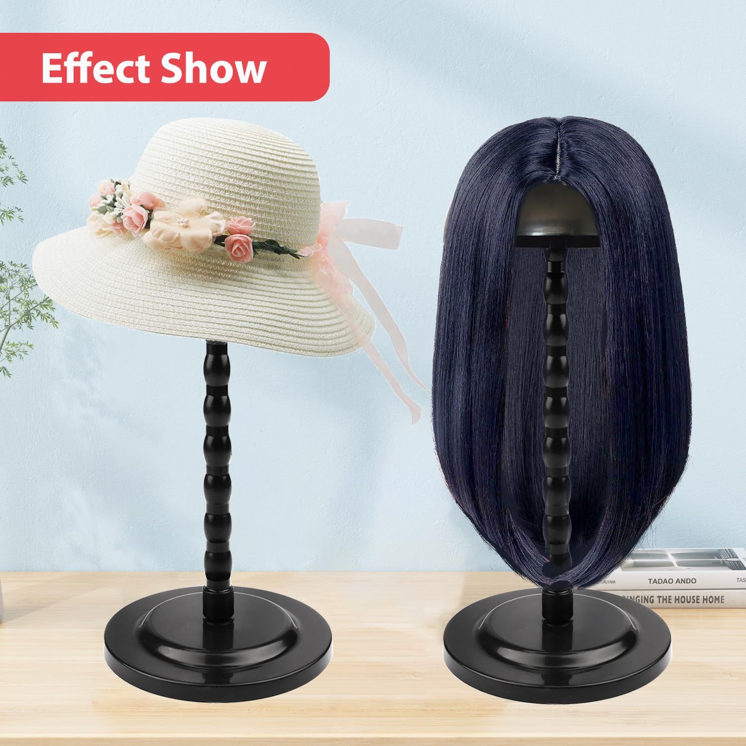Wig Stand 1PC Wig Head Stand 13.8 Inch Portabl Wig Holder Black Non-Slip Hat Stand Travel Wig Head Holder for Multiple Wigs Display Storage Styling