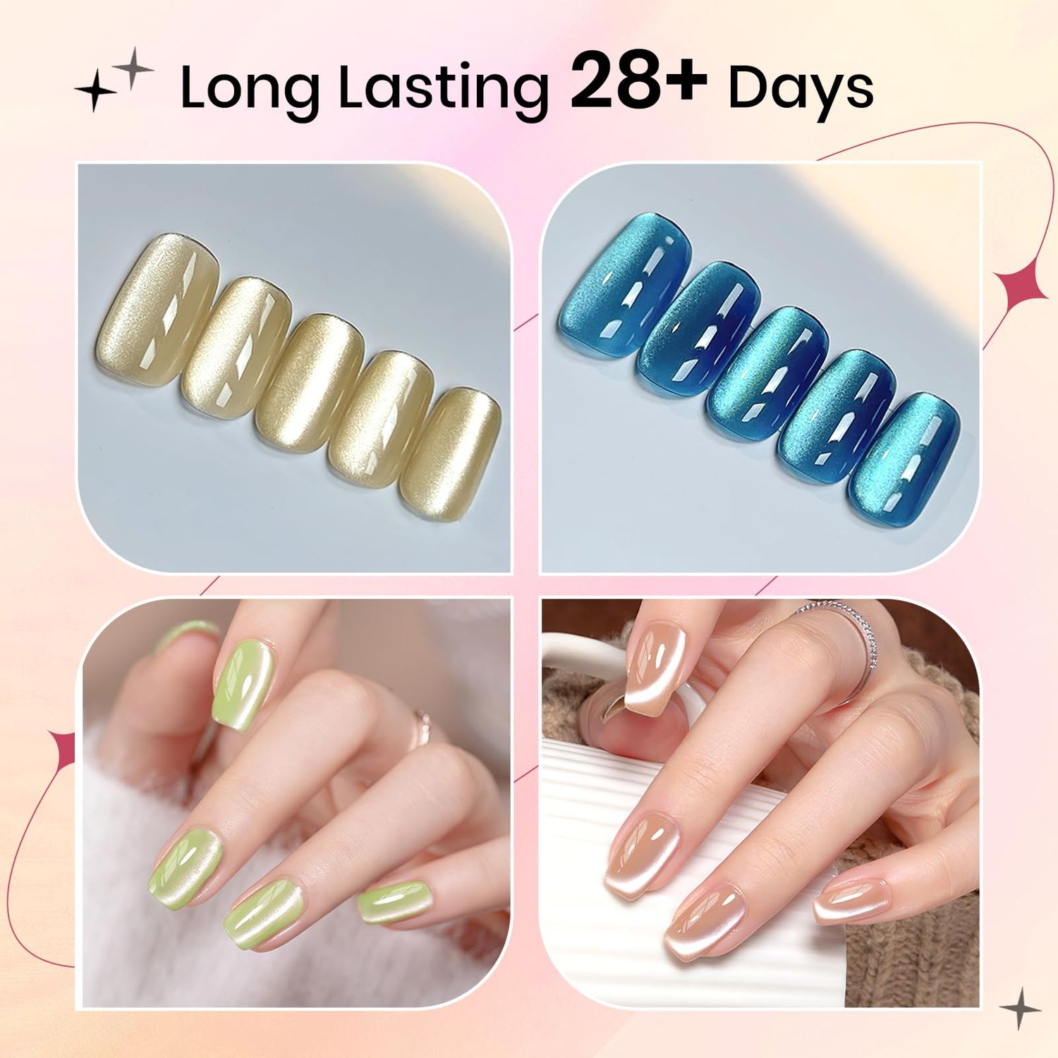 SUPWEE Cat Eye Gel Nail Polish - 12 Colors Silk Cateye Nail Polish Gel with Magnetic Stick Ceramic Moonlight Magnetic Gel Polish High Glossy Shine Effect Nail Art Manicure Home DIY for Women Girl