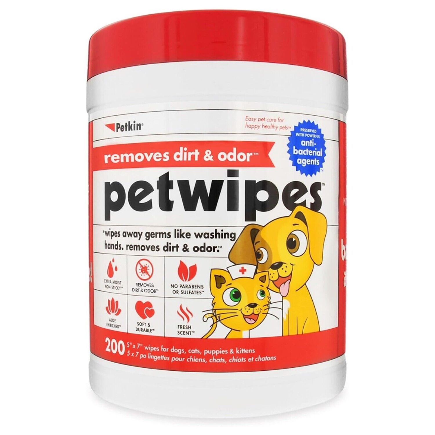 PetWipes 200 Grooming Pet Wipes for Dogs & Cats for Face Paws Ears Eyes Body