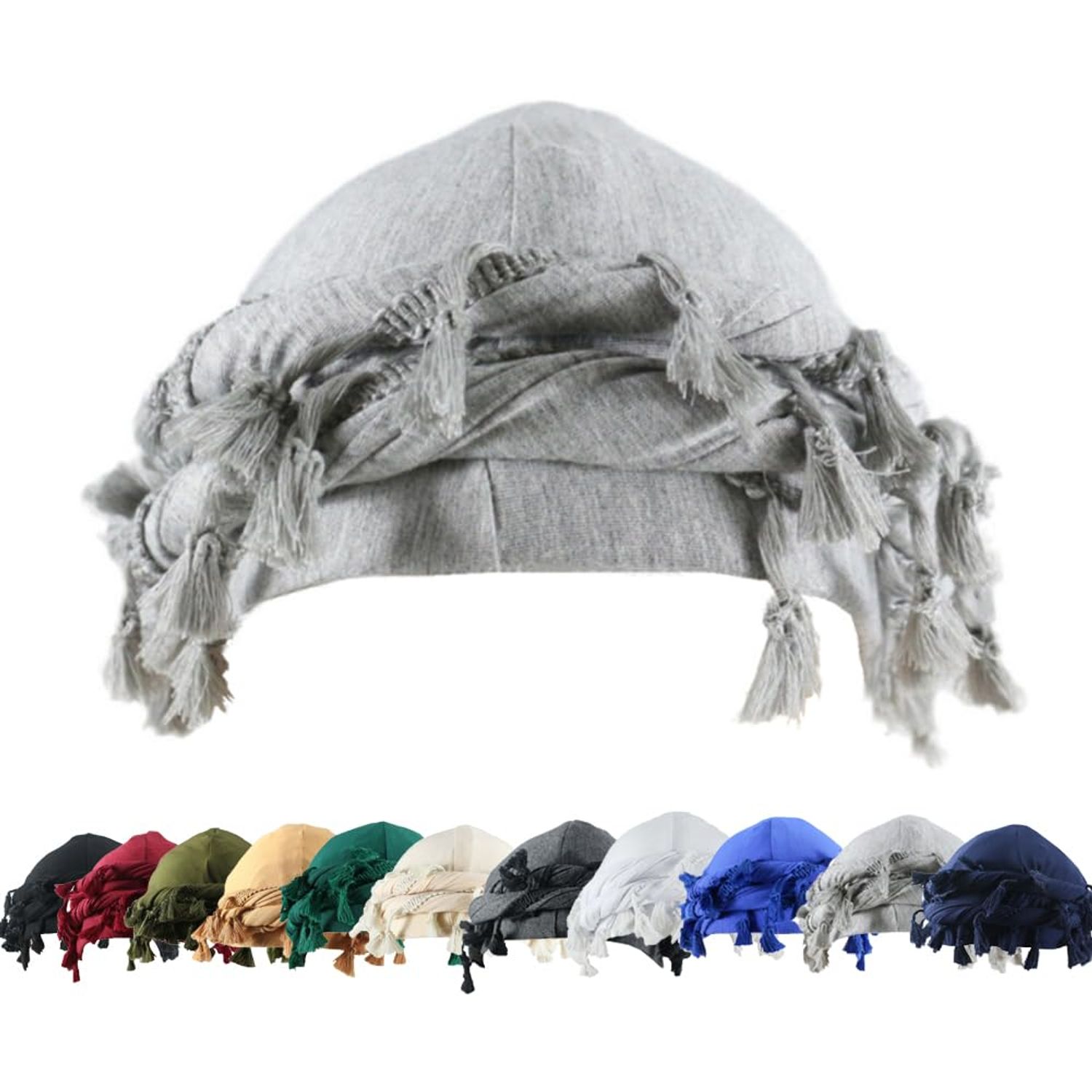 YuMENo Turban for Men Women Vintage Twist Durag Head Wraps Satin Lined Halo Turban with Tassel Waves Braids Light Grey