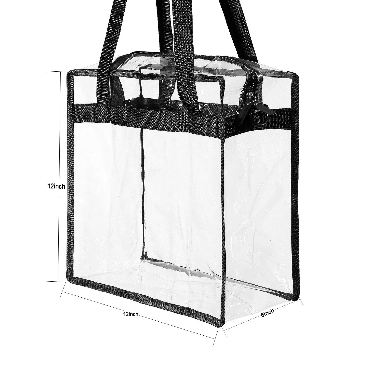 BAGAIL Clear bags Stadium Approved Clear Tote Bag with Zipper Closure Crossbody Messenger Shoulder Bag with Adjustable Strap(12 Inch X 12 Inch X 6 Inch,Black)