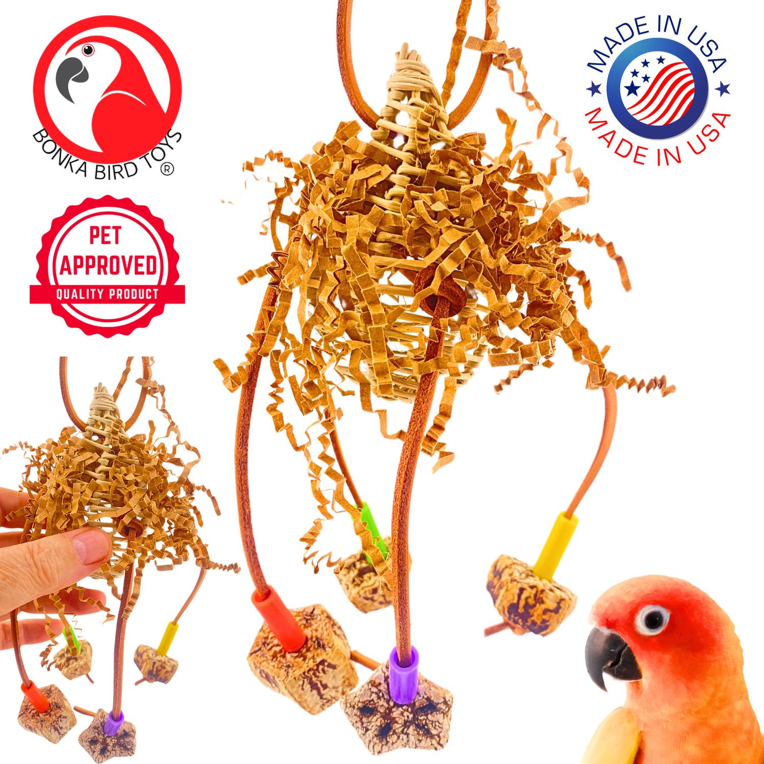 Bonka Bird Toys 2618 Mahogany Drop Chew Forage Shred Playful Parrot Cage Toy Pet