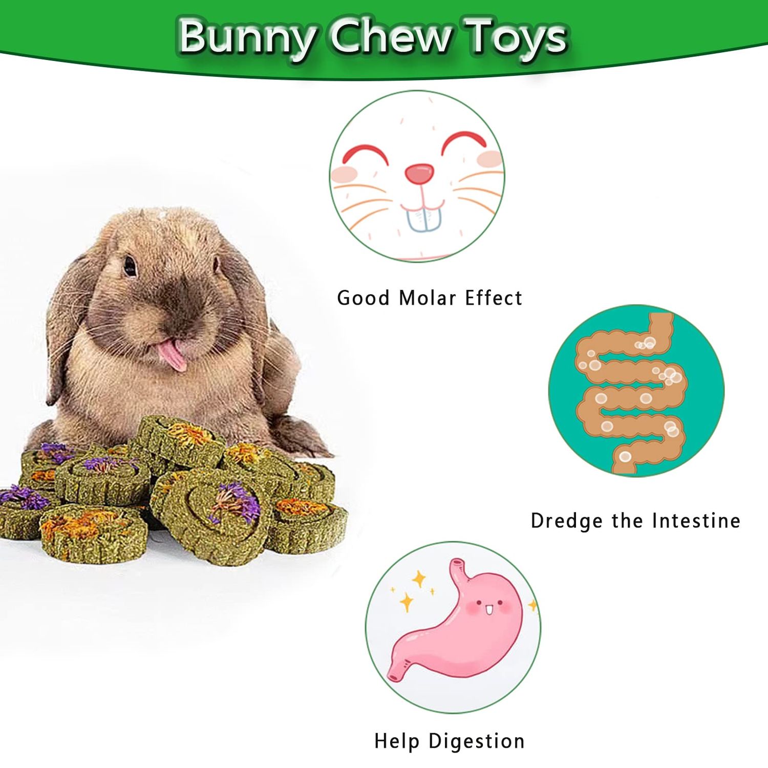 FIPASEN Rabbit Chew Toys for Teeth, 18PCS Natural Timothy Hay Chew Toy, Improve Dental Health for Bunny/ Chinchilla/ Guinea Pig/ Hamsters/ Holland Lop, Small Rodent Pet Molar Teeth Treats Toys