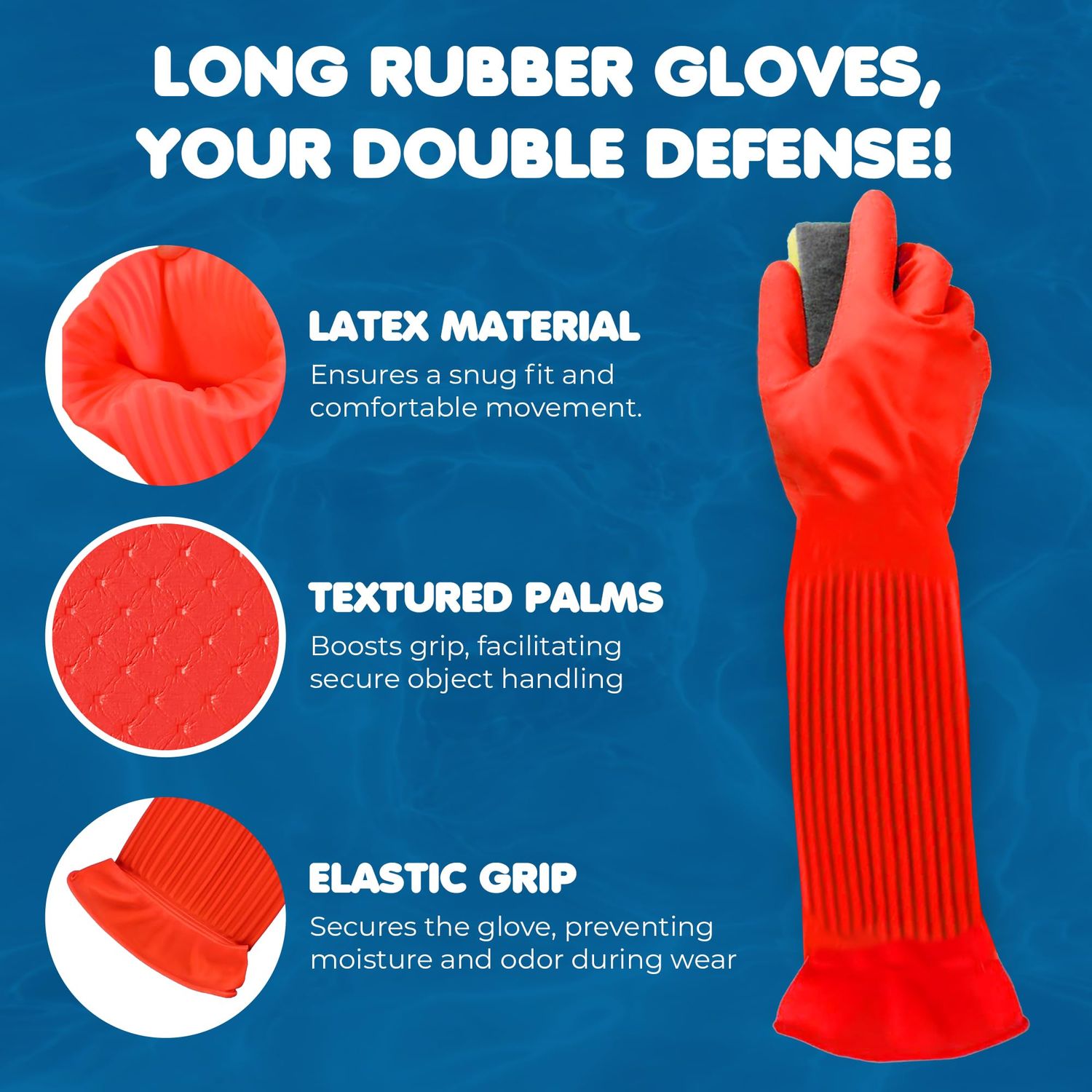 SunGrow 22" Long Rubber Gloves, for Dog, Cat Bath & Grooming, Aquarium Water Change, Keep Hands and Arms Dry, Comfortable Large Size, Elastic Band Holds Tight