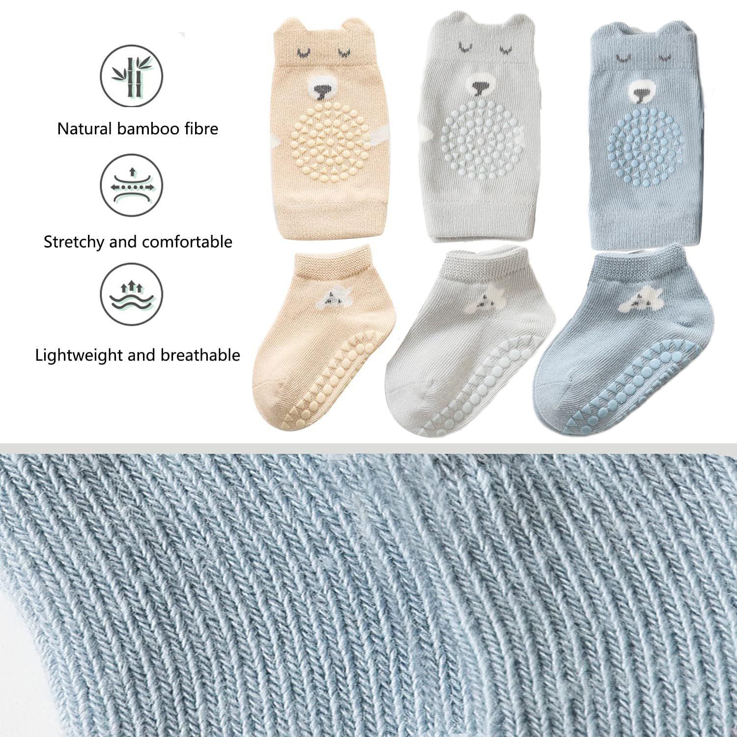 ISANPAN Unisex Baby Crawling Anti-Slip Knee Pads and Socks,Save Baby Knee and Ankle (Color B, 6-12 Months)