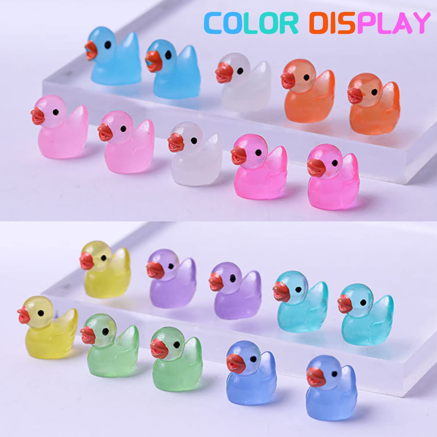 120 PCS Luminous Mini Resin Ducks Tiny Ducks Miniature Slime Charms Duck Figures Ornament Decorations for Fairy Garden Landscape Dollhouse Aquarium Home