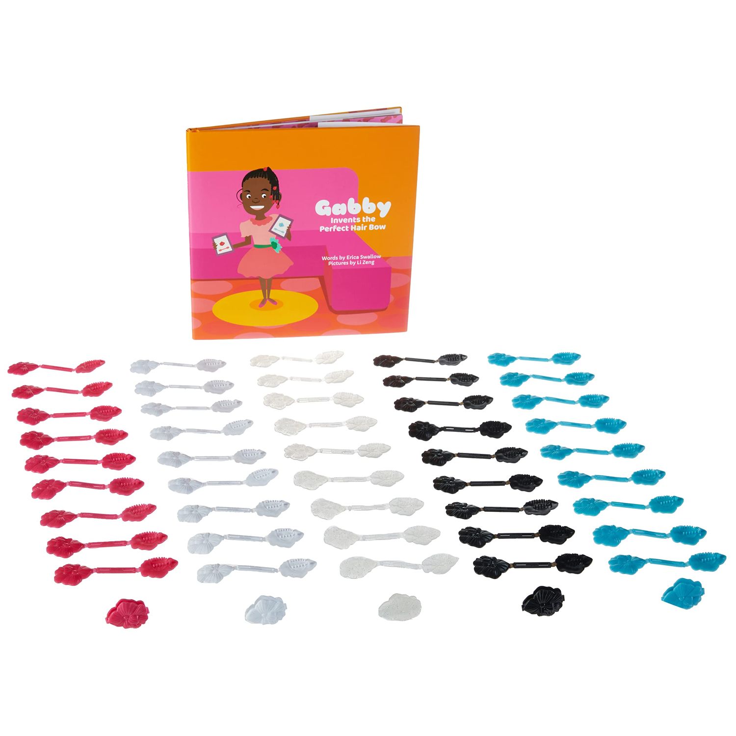 Confidence - GaBBY Bow Sweet Pea Design - Patented Non-Slip Barrettes – 50 Pack – 5 Flower Colors - Includes Children's Book