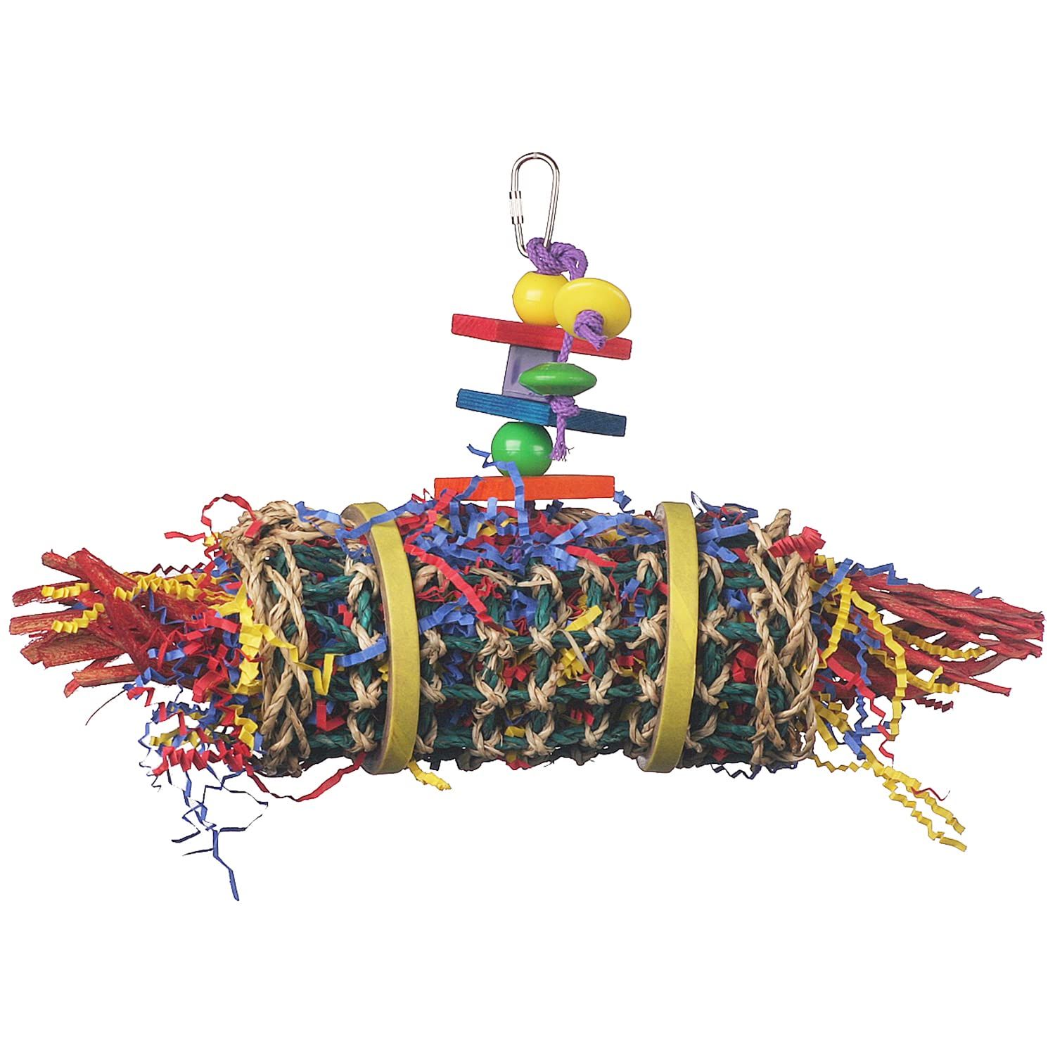 Super Bird Creations SB687 Firecracker Jr. Bird Toy - Foraging Chewing Swinging Toy for Parrots, Conures, Quakers, Pionus, Senegals - Natural Paper Shred Palm Leaves - Medium Birds, Size: 18" x 8"