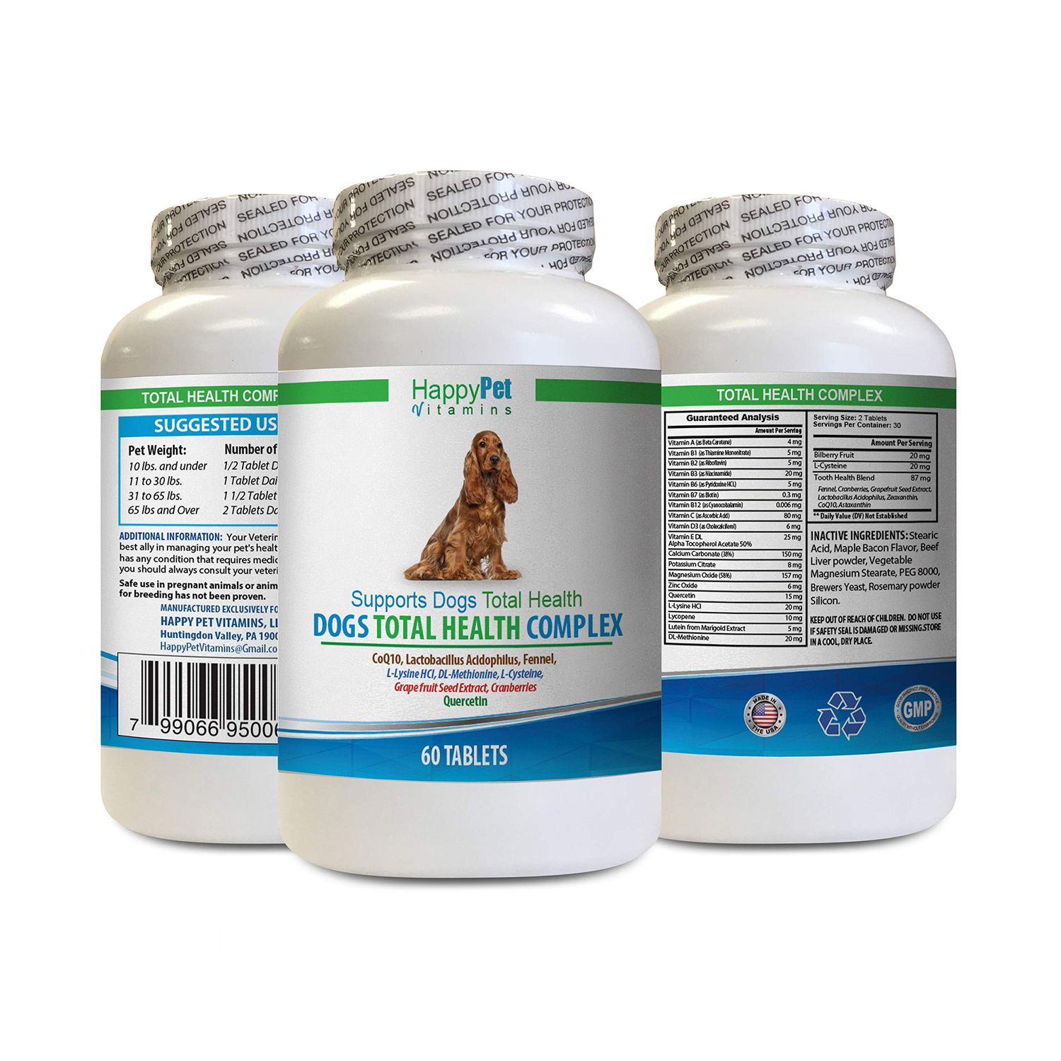 HAPPY PET VITAMINS LLC Dog Oral Treats - Dogs Total Health Complex - Natural - Best Hair Coat Immune Eye Teeth UTI Health - Dog Vitamin additive - 1 Bottle (60 Treats)