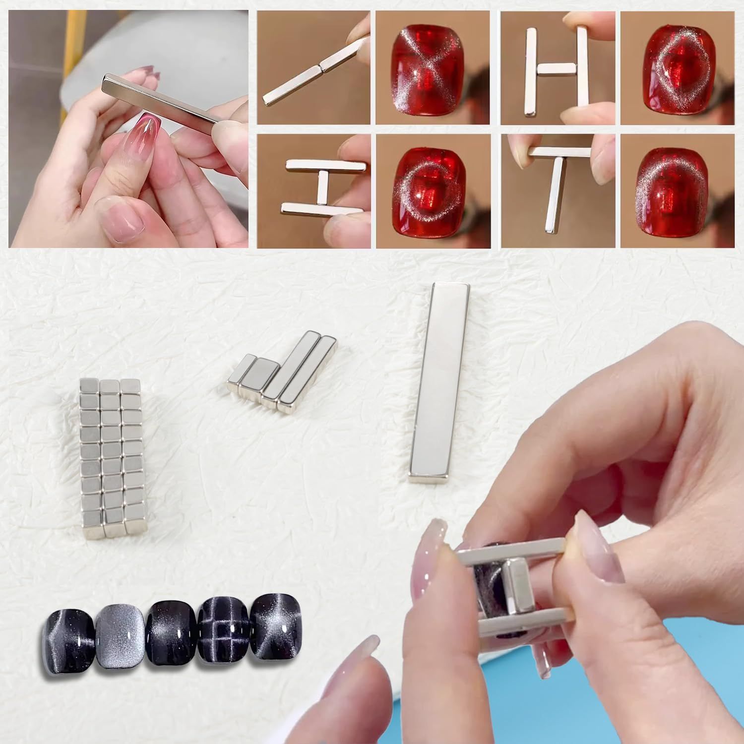 XEAOHESY 38 Pieces Cat Eye Magnet for Nails Cylindrical Strong Nail Magnet Tool Multi-Functional Nail Magnet Double Ended Magnet Wand Magnet Stick Cube Nail Magnet for Cat Eye Gel Nail Polish