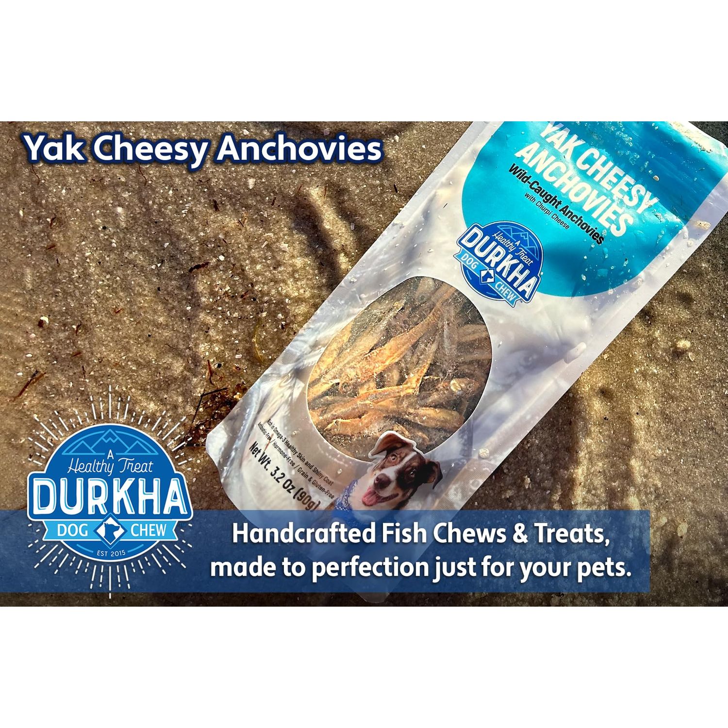 Durkha Whole Anchovies Dog Treats – All-Natural Single Ingredient Fish Treats, High in Omega-3, Packed with Vitamins & Minerals for Skin, Coat, and Heart Health - 1 Pack