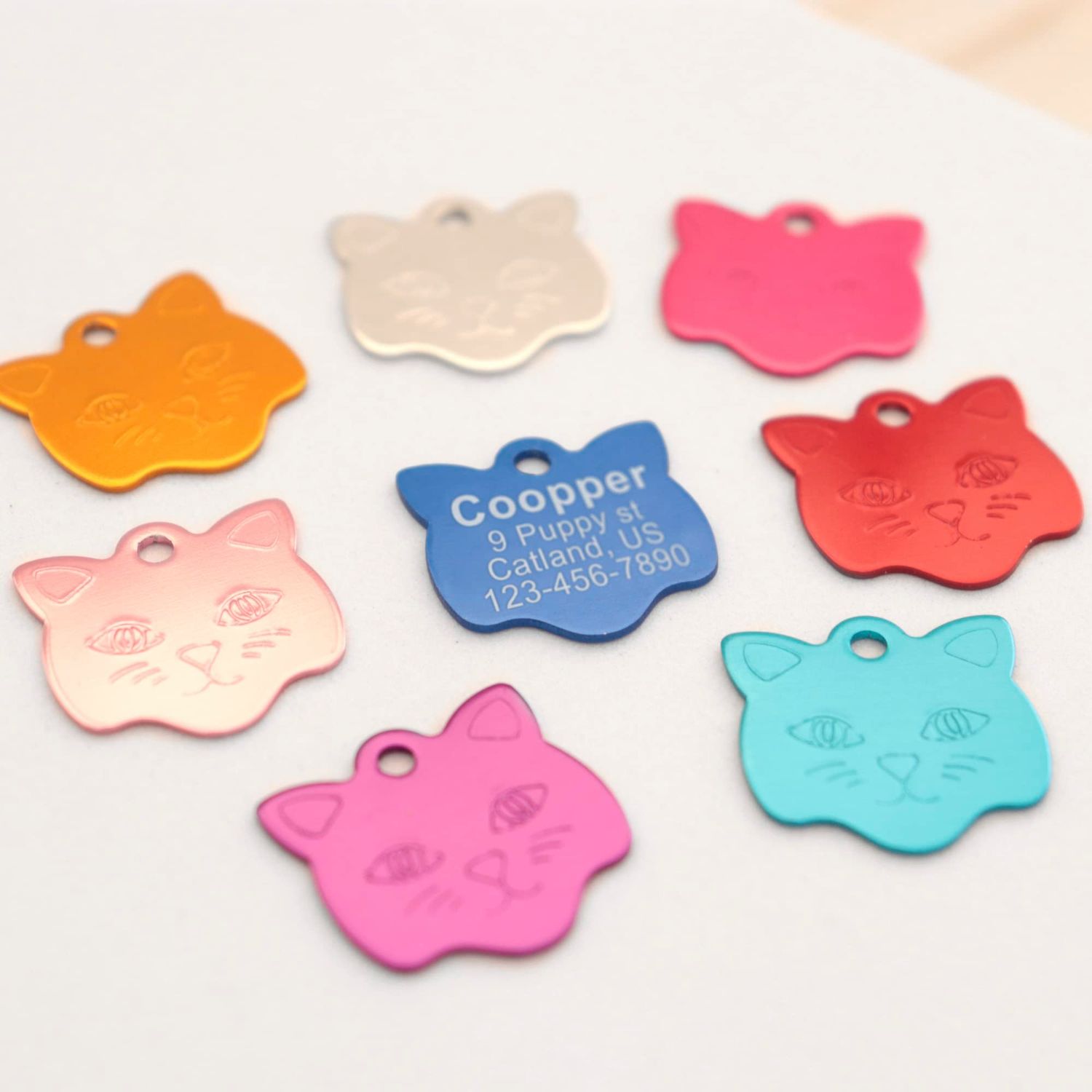 Custom pet tag ID, Personalized Stainless Steel Oh Shit I'm Lost Dog tag, Engraved Cute paw for Puppies with Ring Included (Cat Shape)