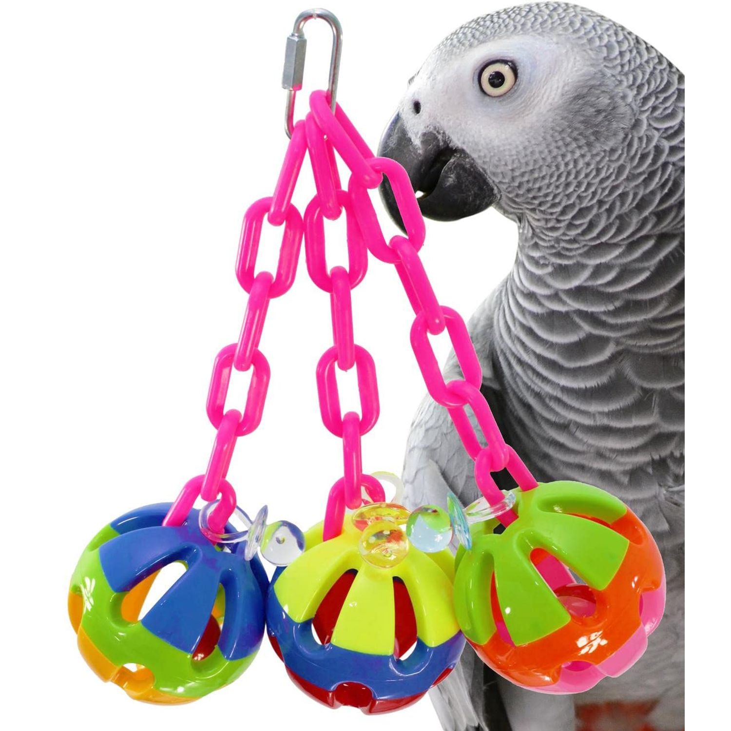 Bonka Bird Toys 1273 Tri-Chain Ball 10" High by 6" Wide Medium Parrot Plastic Cage Toy, African Grey, Pionus, Ringneck, and Similar Sized Birds