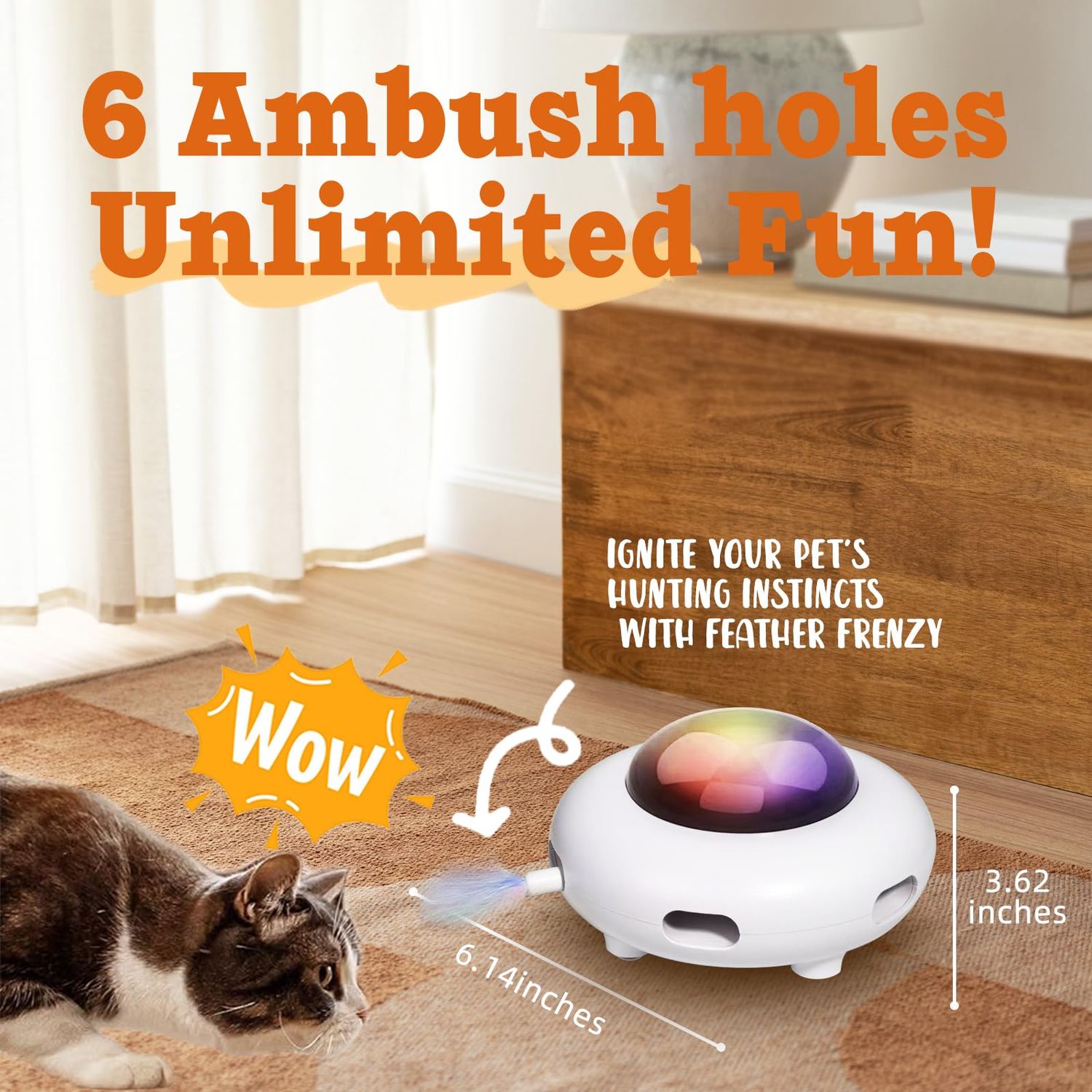 FOUR ANGELS Interactive Cat Toys for Indoor Cats, Automatic Kitten Toys, Moving Feather Kicker, Fun Exercise & Hair Removal Toy, USB Rechargeable