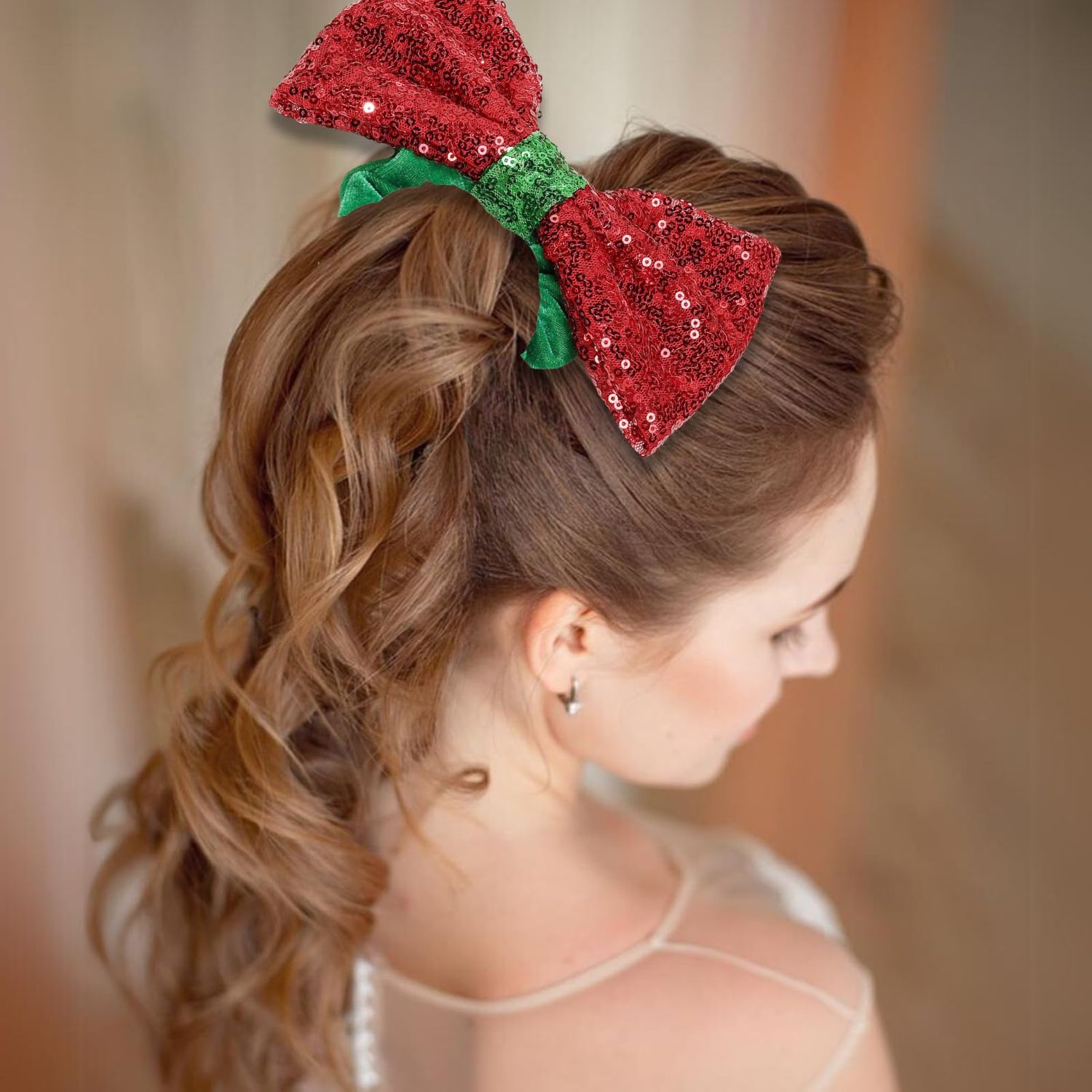 Christmas Bow Hair Scrunchies Sequins Bowknot Hair Ties Red Velvet Elastic Hair Band Ponytail Holder Xmas Hair Accessories for Women Girls