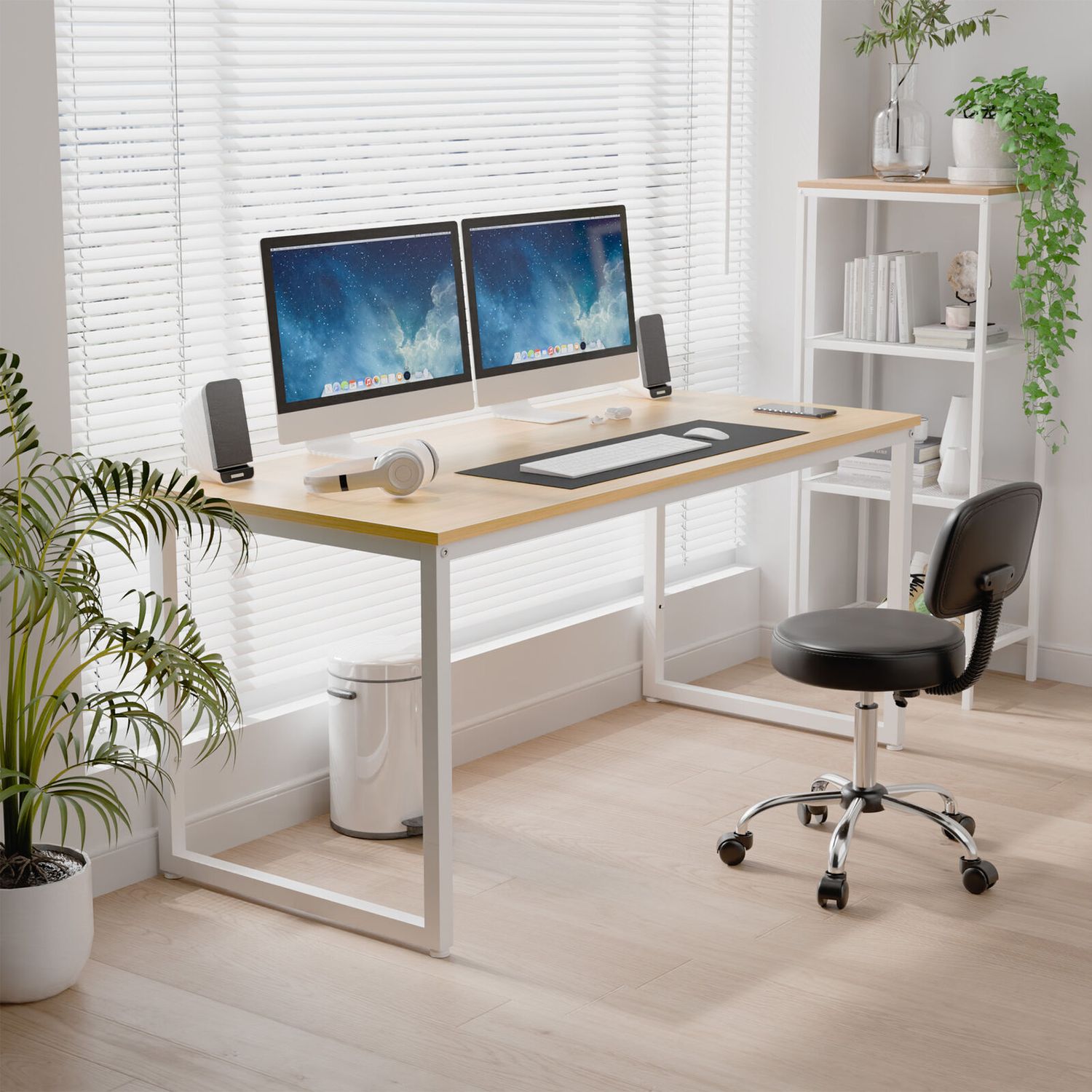 55" Modern Computer Desk Study Workstation Home Office Desk for Bedroom Natural