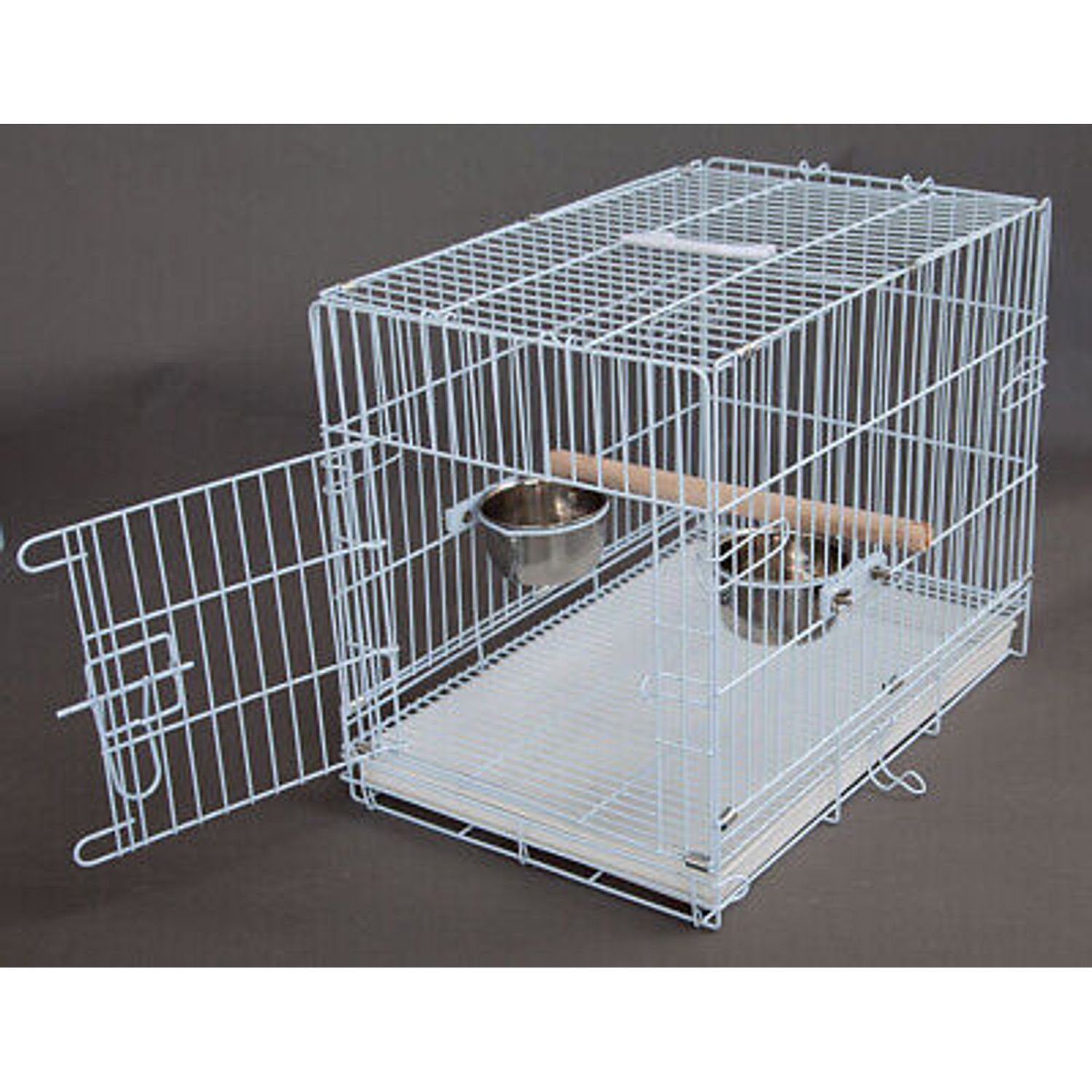 LARGE Parrot Bird Travel Carrier Foldable Wood Stand Perch Steel Cup Metal Cage