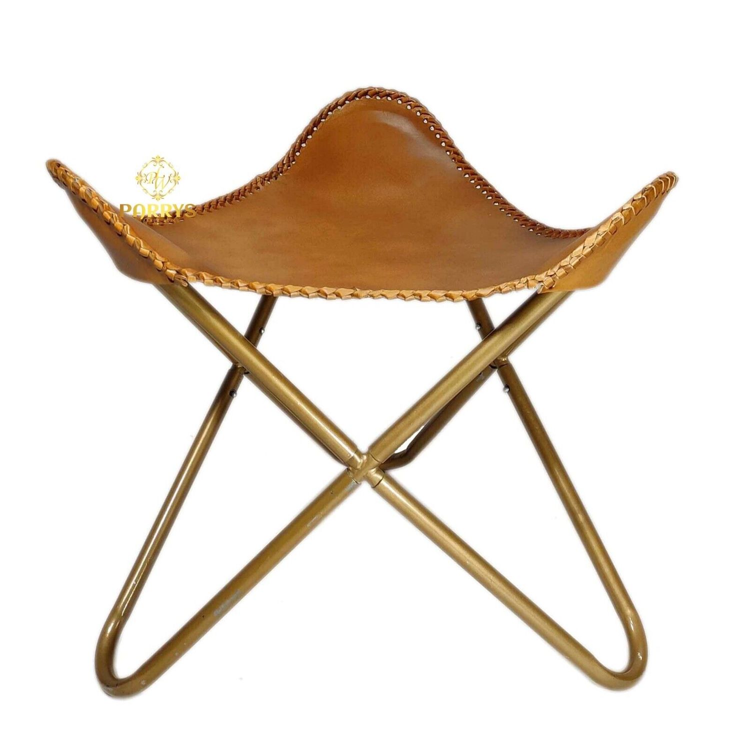 Relaxing Footrest Stool with Genuine Leather Ottoman Stool-Leather Butterfly