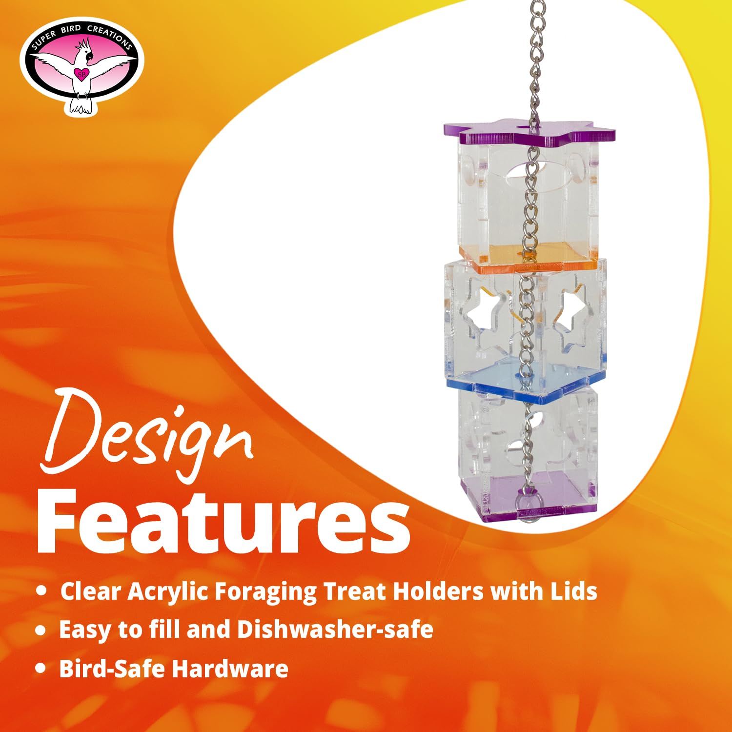 Super Bird Creations SB1206 Foraging Cubes Bird Toy - Interactive Bird Toy for Foraging Fun & Mental Stimulation - Parrots Ringnecks Medium Conures - Fillable with Treats - Ideal for Medium Bird Size