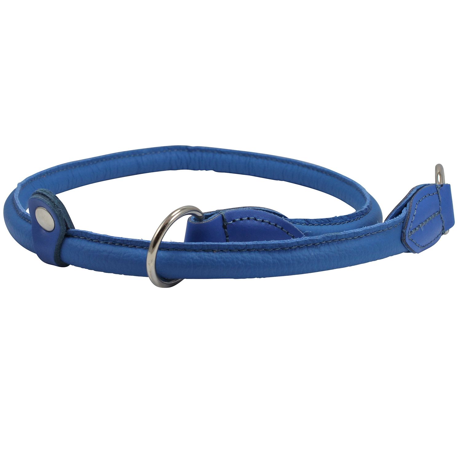 Round Genuine Rolled Leather Choke Dog Collar Blue (30" Long)