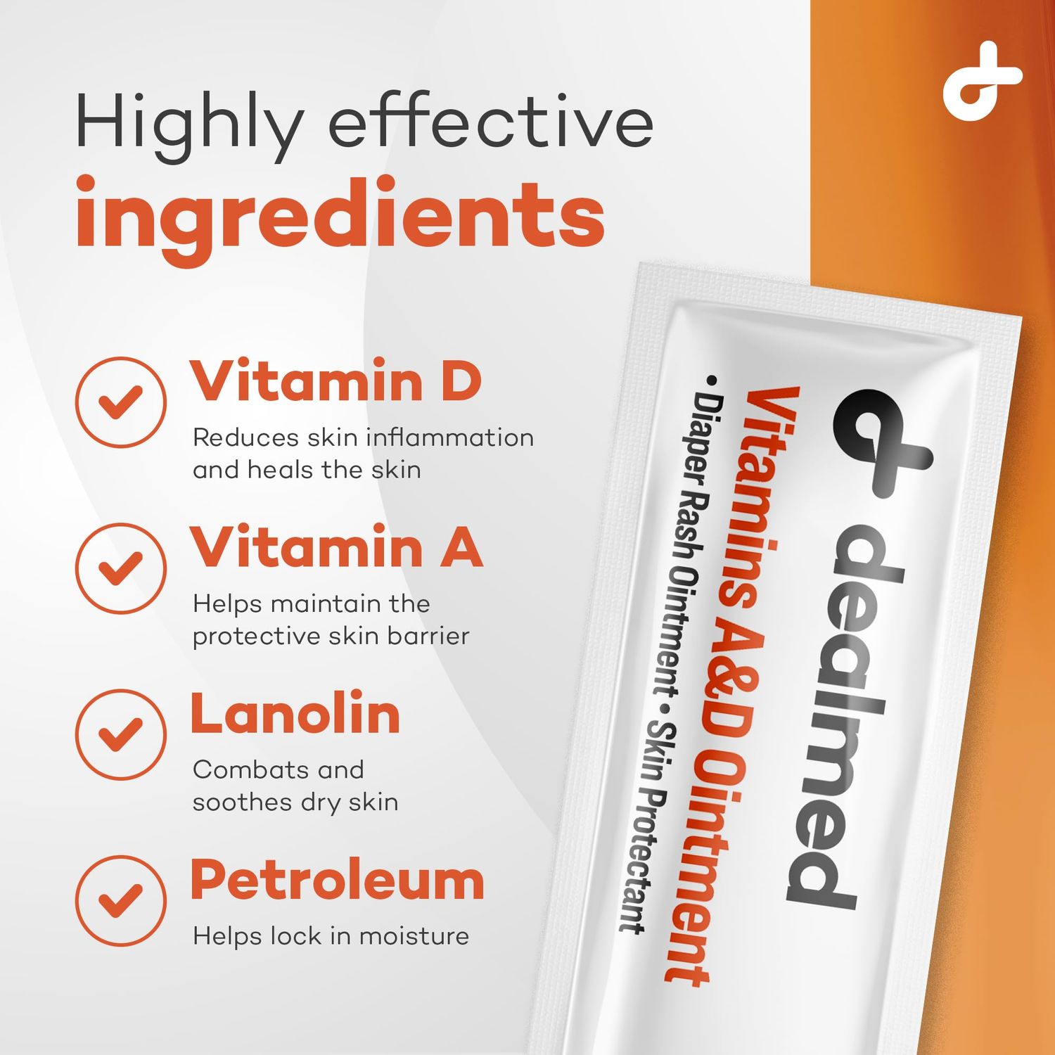 Dealmed A&D Ointment | Diaper Rash Cream for Baby with Vitamins A & D | Moisturizing Skin Protectant | Soothes and Nourishes | Healing Ointment for Dry and Cracked Skin (144 Packets/Box, Case of 6)