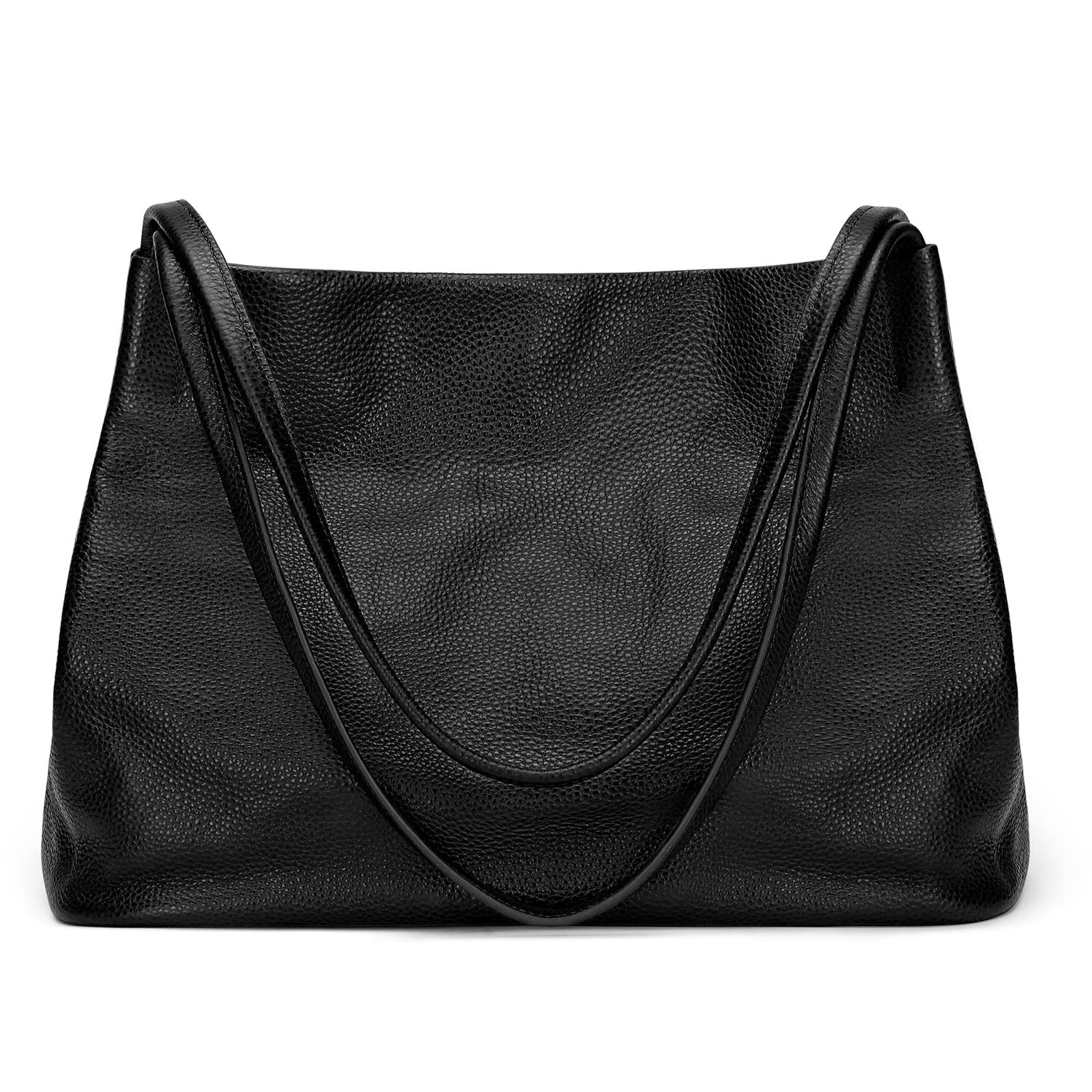 Kattee Soft Genuine Leather Tote Bags for Women Casual Shoulder Hobo Purses and Handbags with Top Magnetic Snap Closure (Black)