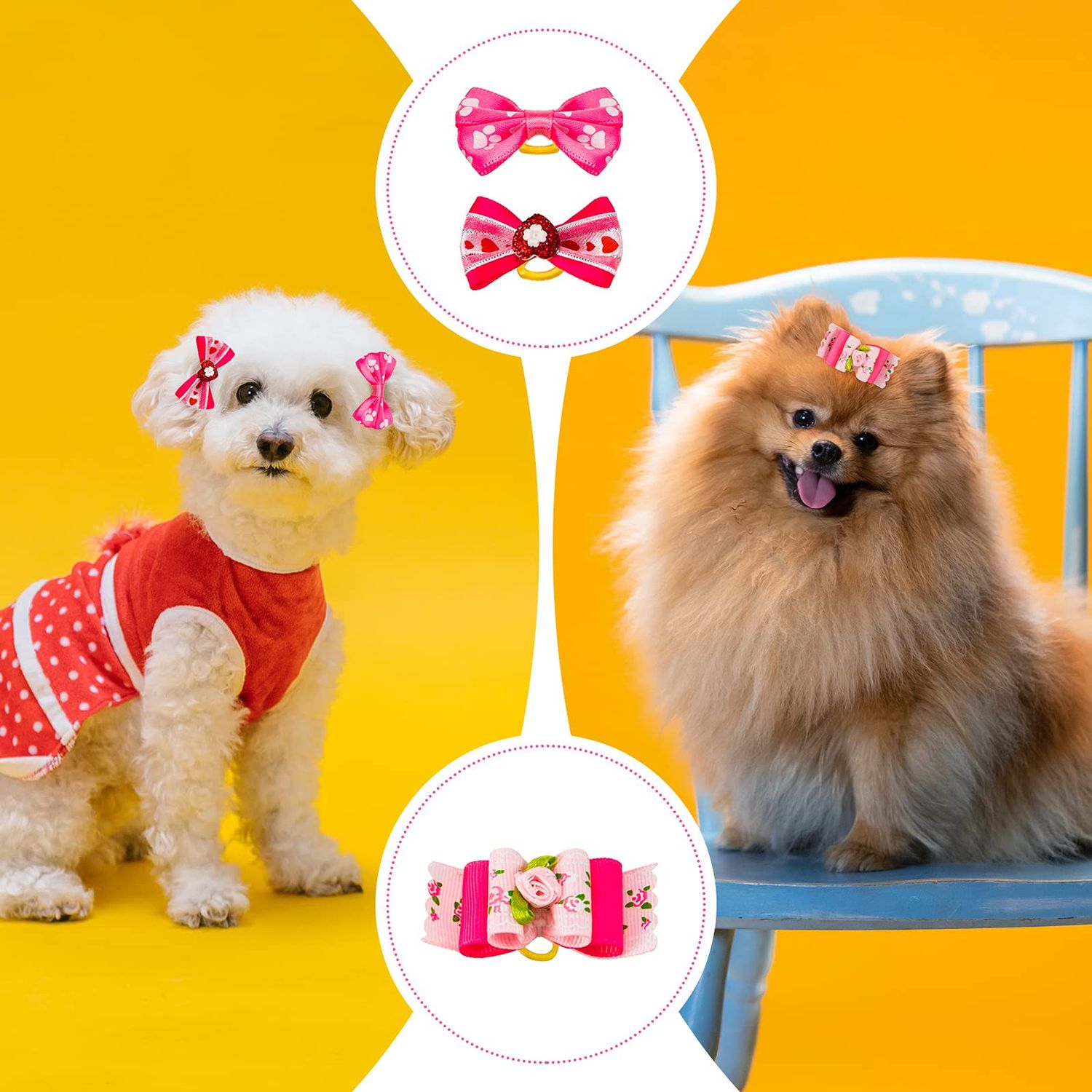 MTLEE 12 Pieces Small Dog Hair Bow Rubber Bands Cute Puppies Hair Bows Pink Doggies Cat Topknot Pet Headdress with Rhinestones Dog Grooming Bowknot Pet Hair Accessories for Puppy Kitten