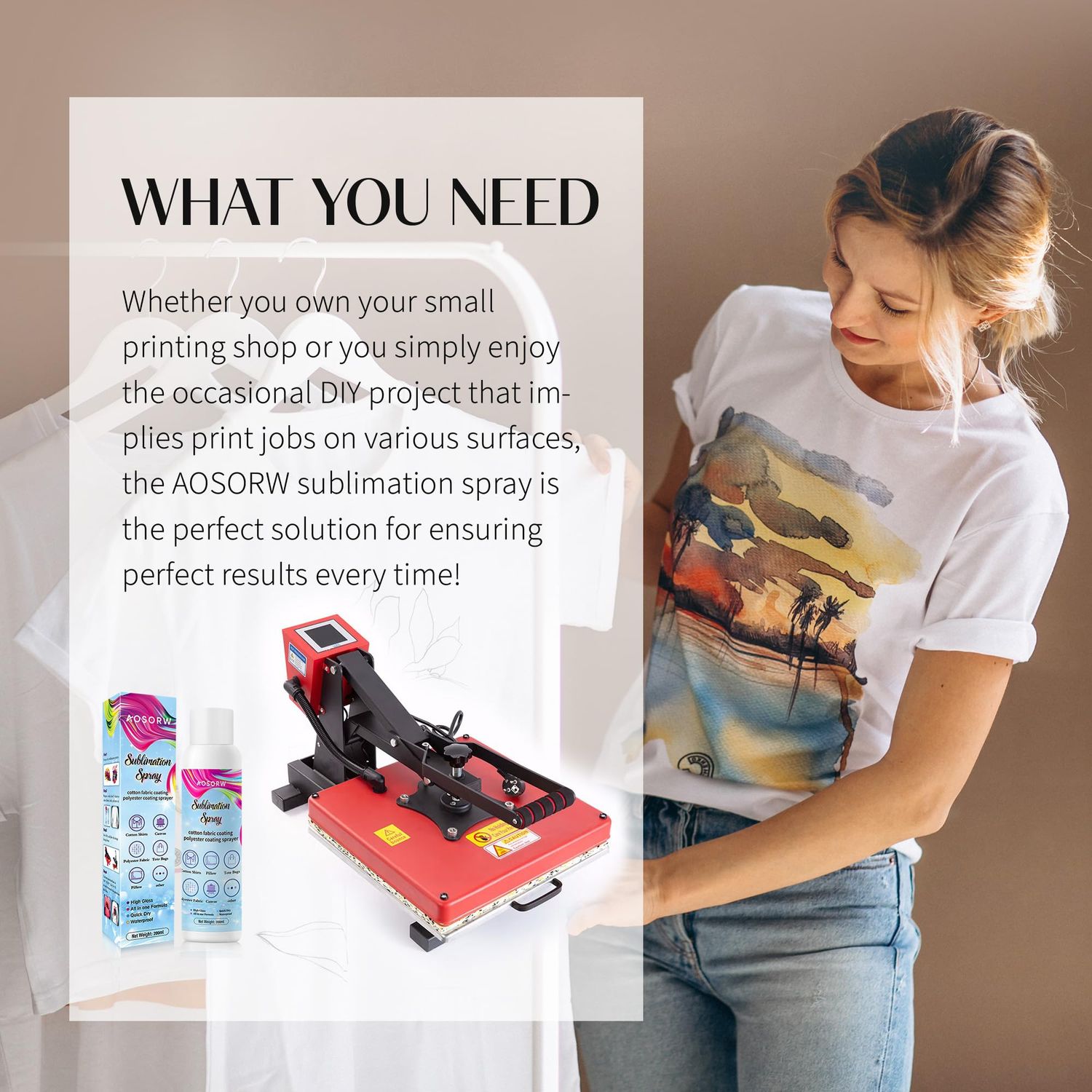 AOSORW Sublimation Spray for Cotton Shirts: Sublimation Coating Supplies for T-Shirts Canvas Polyester (6.76 oz / 200 mL)