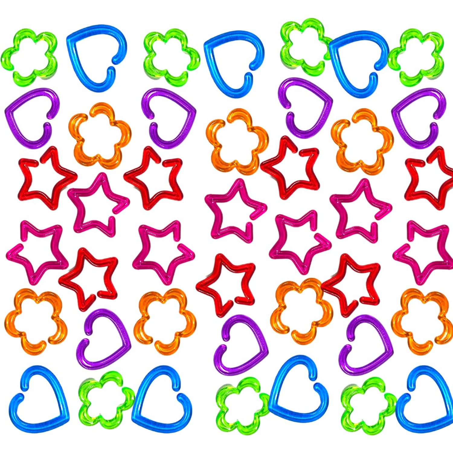 Bonka Bird Toys 1314 Pk144 Hearts, Stars, and Flowers Colored Links Foot Talon Craft Part Bird Toys