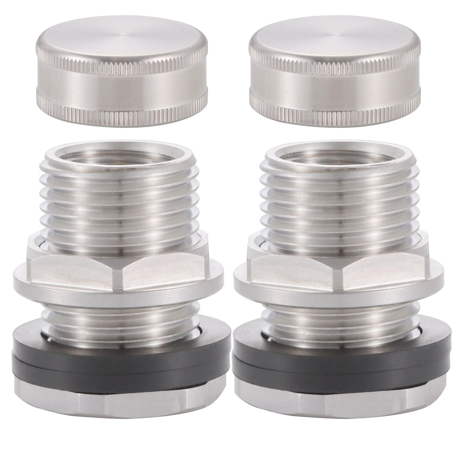 SNUTUYA Bulkhead Fitting With Plugs（304 Stainless steel），lead-free, 1/2" Female NPT, 3/4" Male GHT (garden Hose Thread), for Rain Barrels, Aquariums, Water Tanks, Tubs, Pools, Spigot, Sinks，2 Pack…