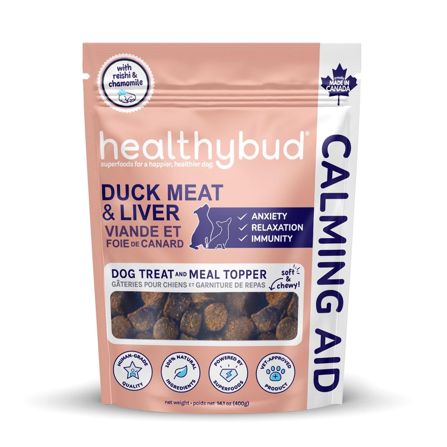 healthybud Calming Aid, Natural Duck Dog Treats & Toppers for Stress Relief - Dog Separation Anxiety, Stress Reduction, Aggression Relief - Support Calm, Immunity Health (14.1 Ounces)