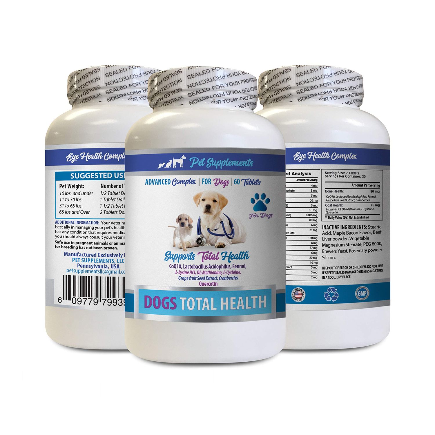 PET SUPPLEMENTS Dog flakey Skin - Dog Total Health Complex - Eye Teeth Hair Joint Support - Advanced - Dog Vitamin b Complex - 1 Bottle (60 Tablets)