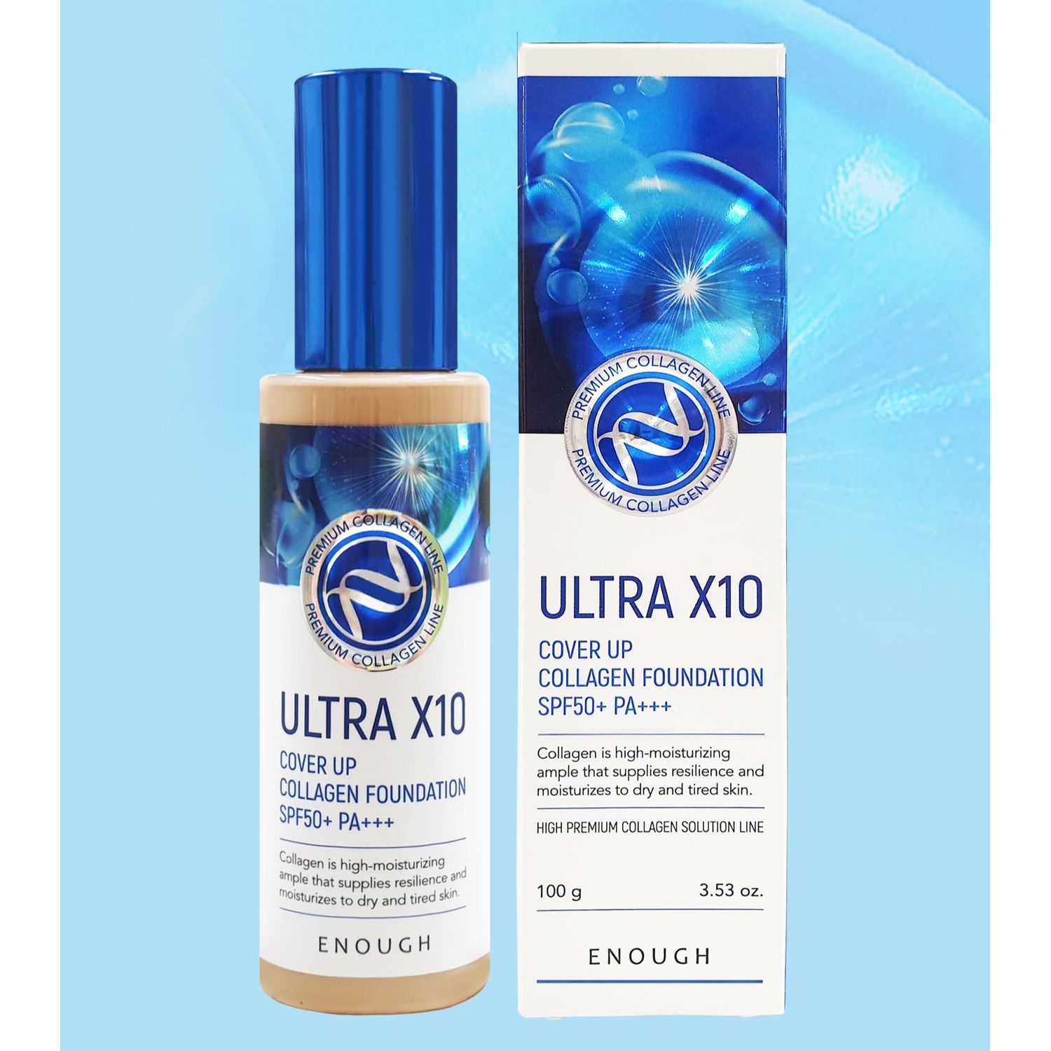 Enough Ultra X10 Cover Up Collagen Foundation, Hydrating Foundation for Dry Skin, Korean Skin Care Tinted Moisturizer Sunscreen, Makeup Cosmetics for Women SPF 50+ PA+++ 3.53oz (#23 Natural beige)
