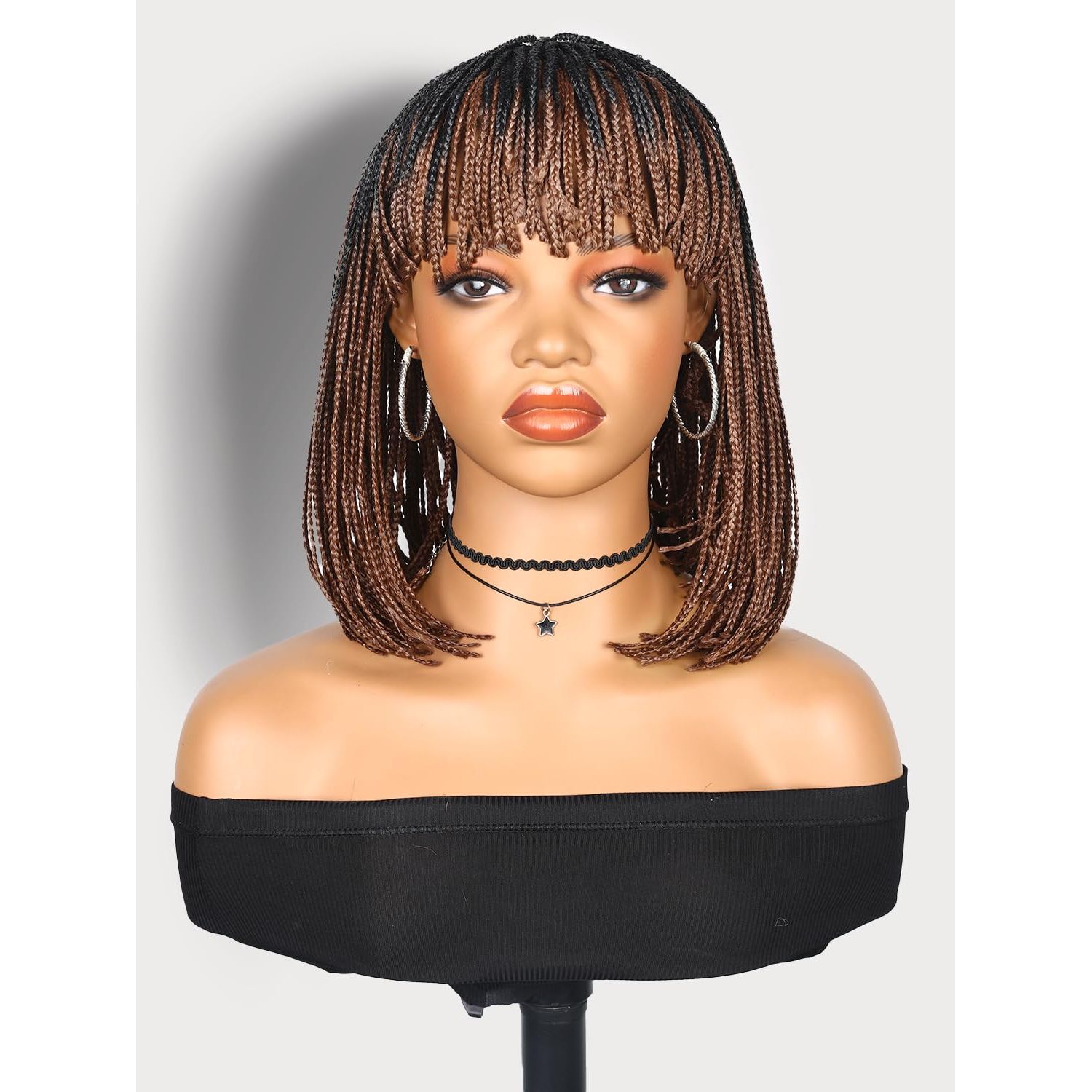 Fancy Hair Braided Wigs for Black Women Short Box Braid Wig with Bangs Synthetic Bob Braid Wig for African American Women