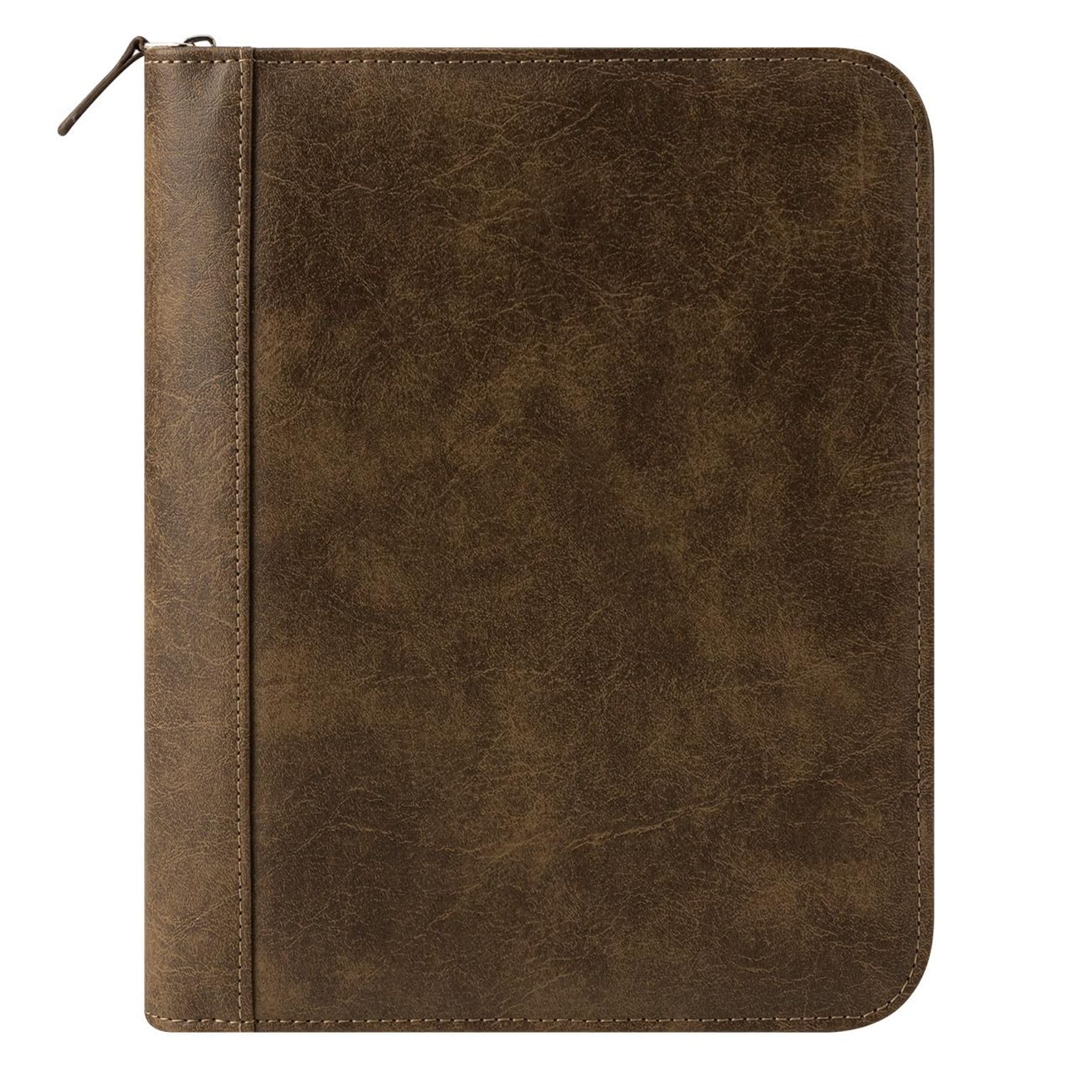 FranklinCovey - FC Basics Binder - Distressed Simulated Leather - Zipper Binder for Planners (Classic, Brown)