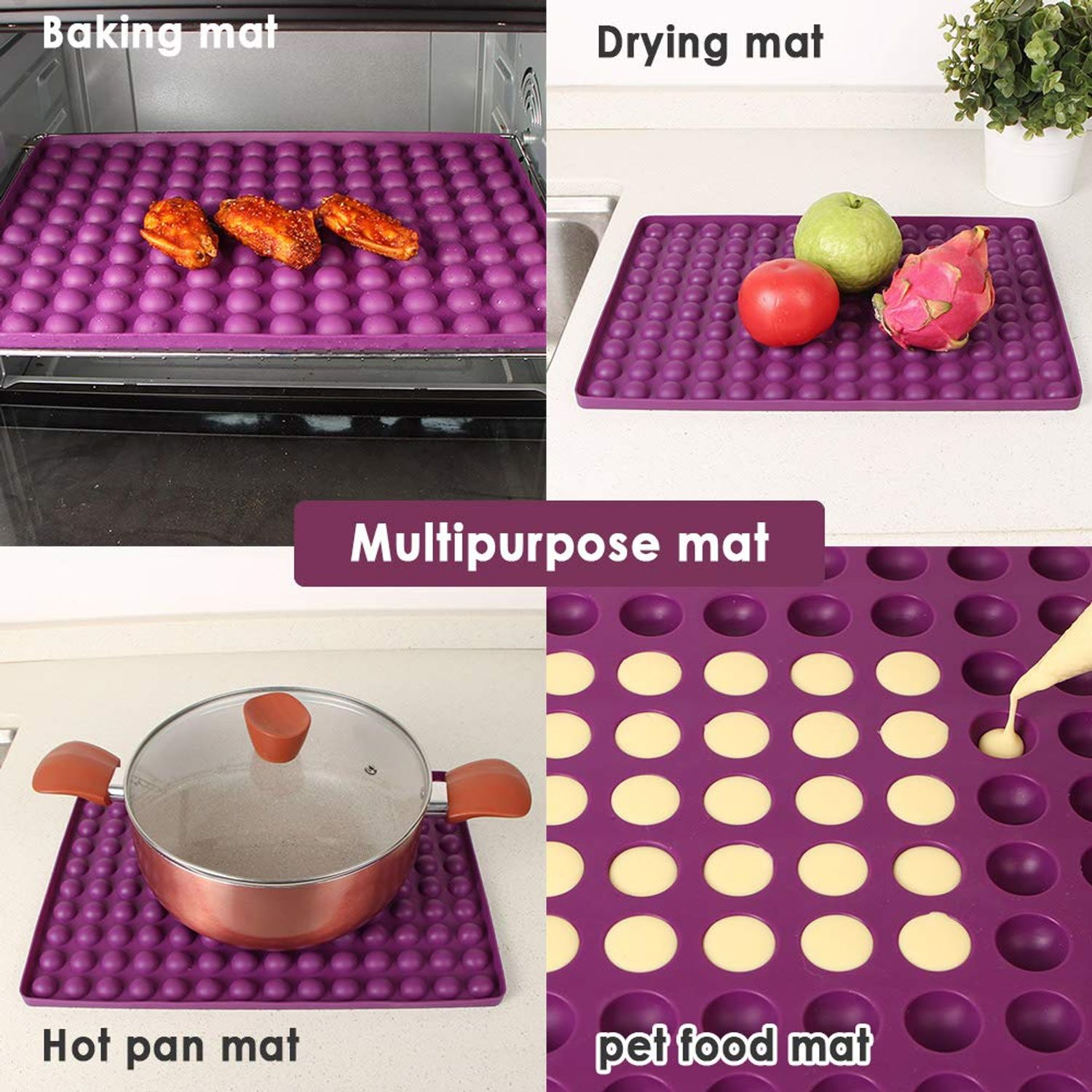 Webake Mini Round Silicone Molds, Semi Sphere Gummy Candy Molds, Baking Mat Cooking Sheet For Pets, Dog Treat Pan, Baking Mold Small Dot Cake Decoration, 140 Cavity (Purple-0.8 Inch)