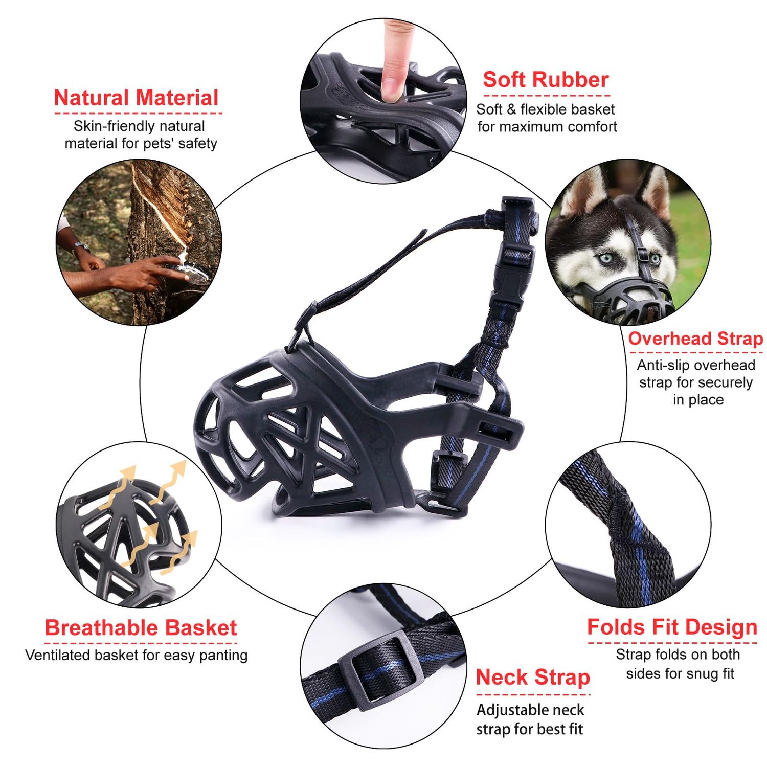 Dog Muzzle, Breathable Basket Muzzles for Small, Medium, Large and X-Large Dogs, Stop Biting, Barking and Chewing, Best for Aggressive Dogs (Large, Black)